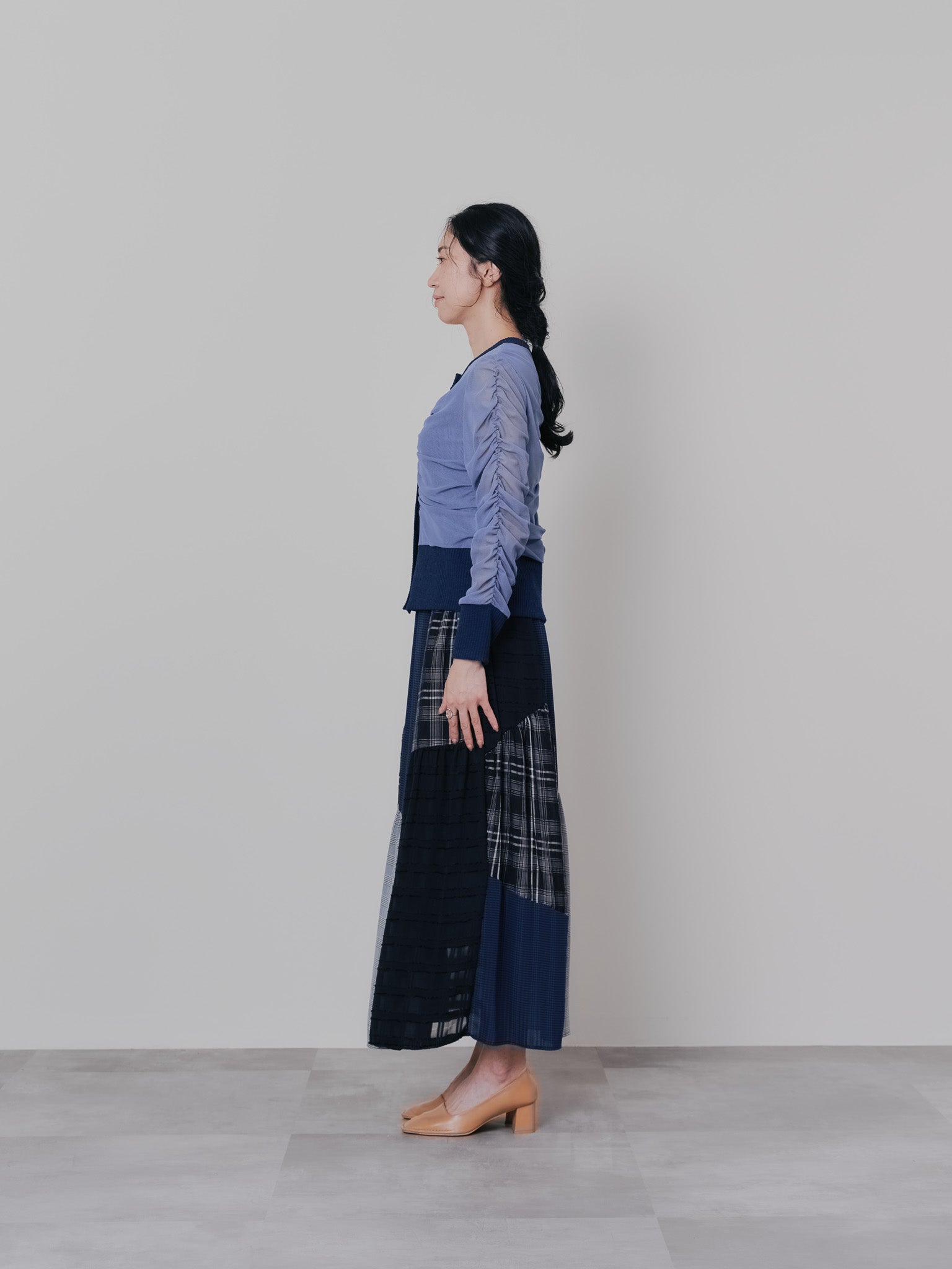 チュールギャザーカーディガン [601372] grey blue