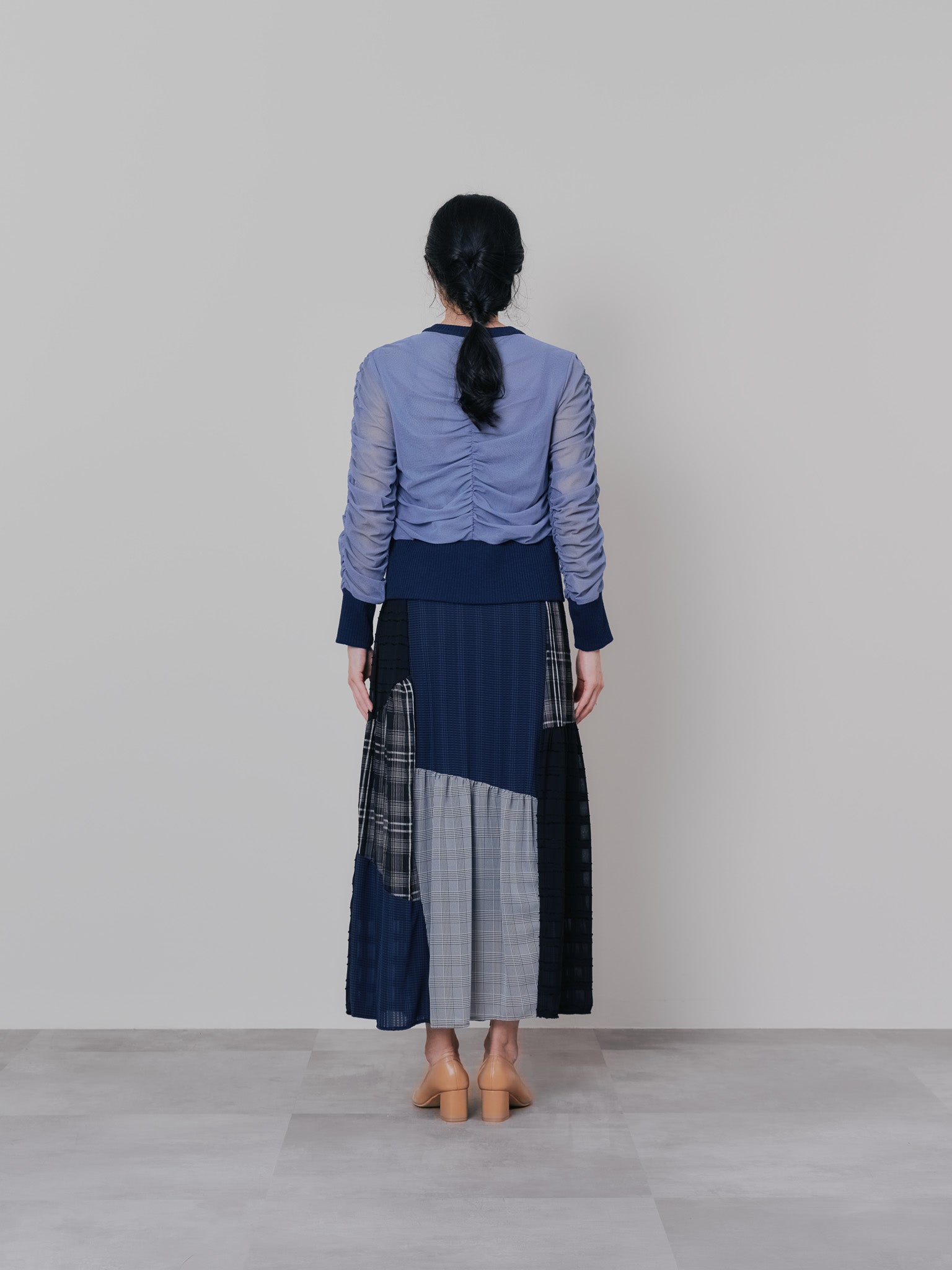 チュールギャザーカーディガン [601372] grey blue