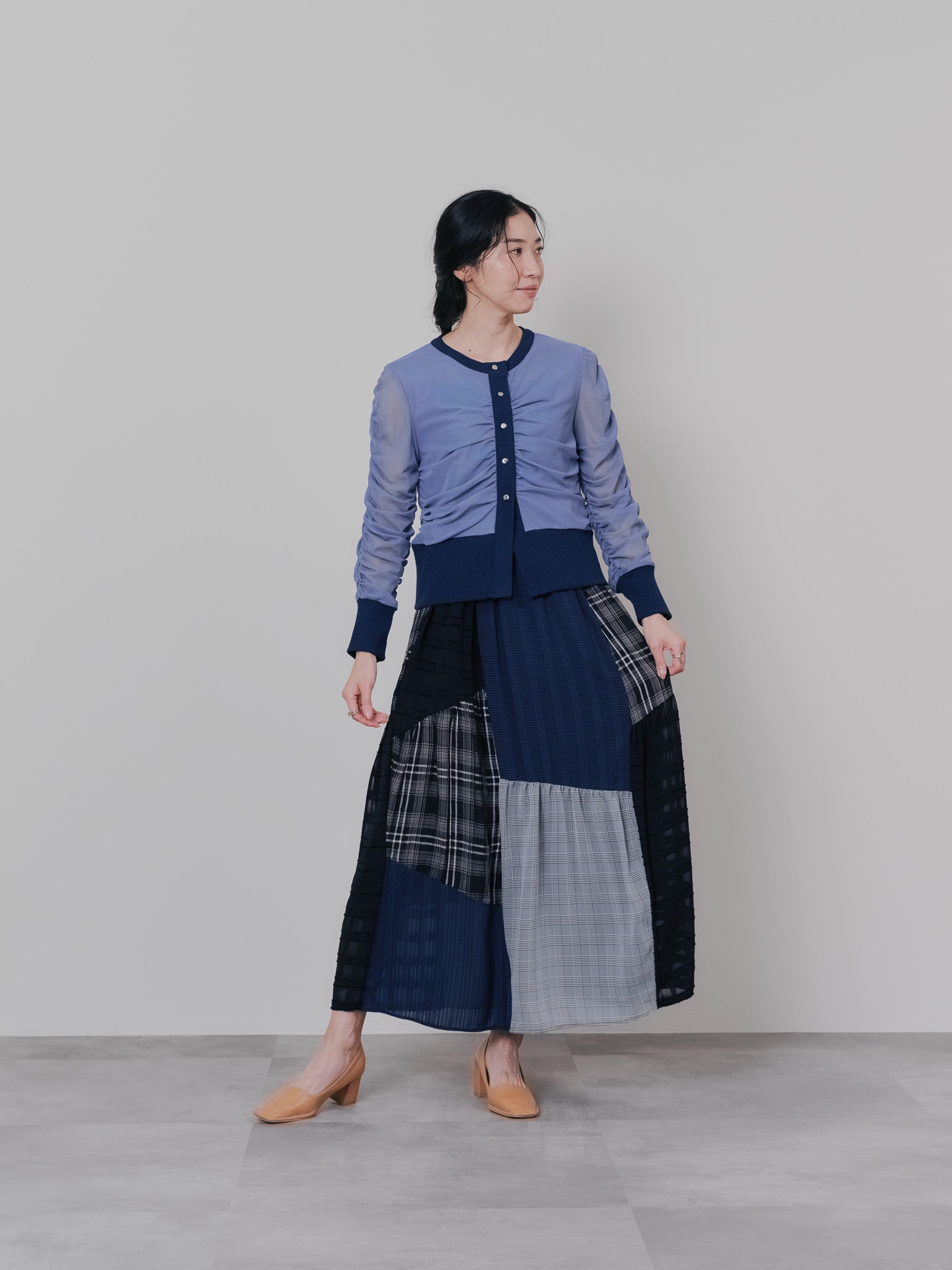 チュールギャザーカーディガン [601372] grey blue