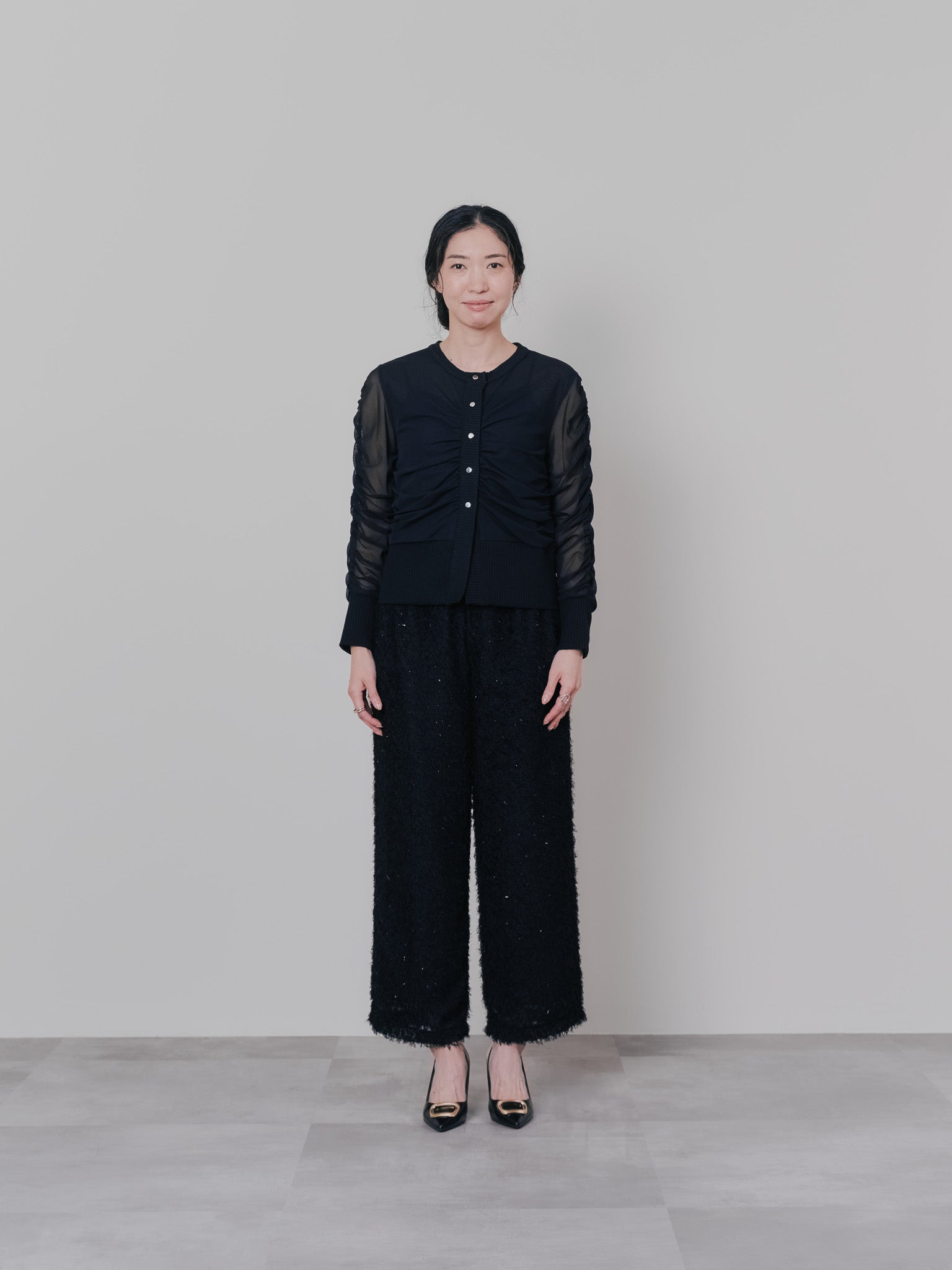 チュールギャザーカーディガン [601372] black