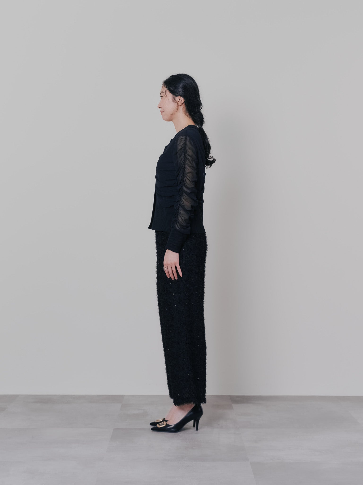 チュールギャザーカーディガン [601372] black