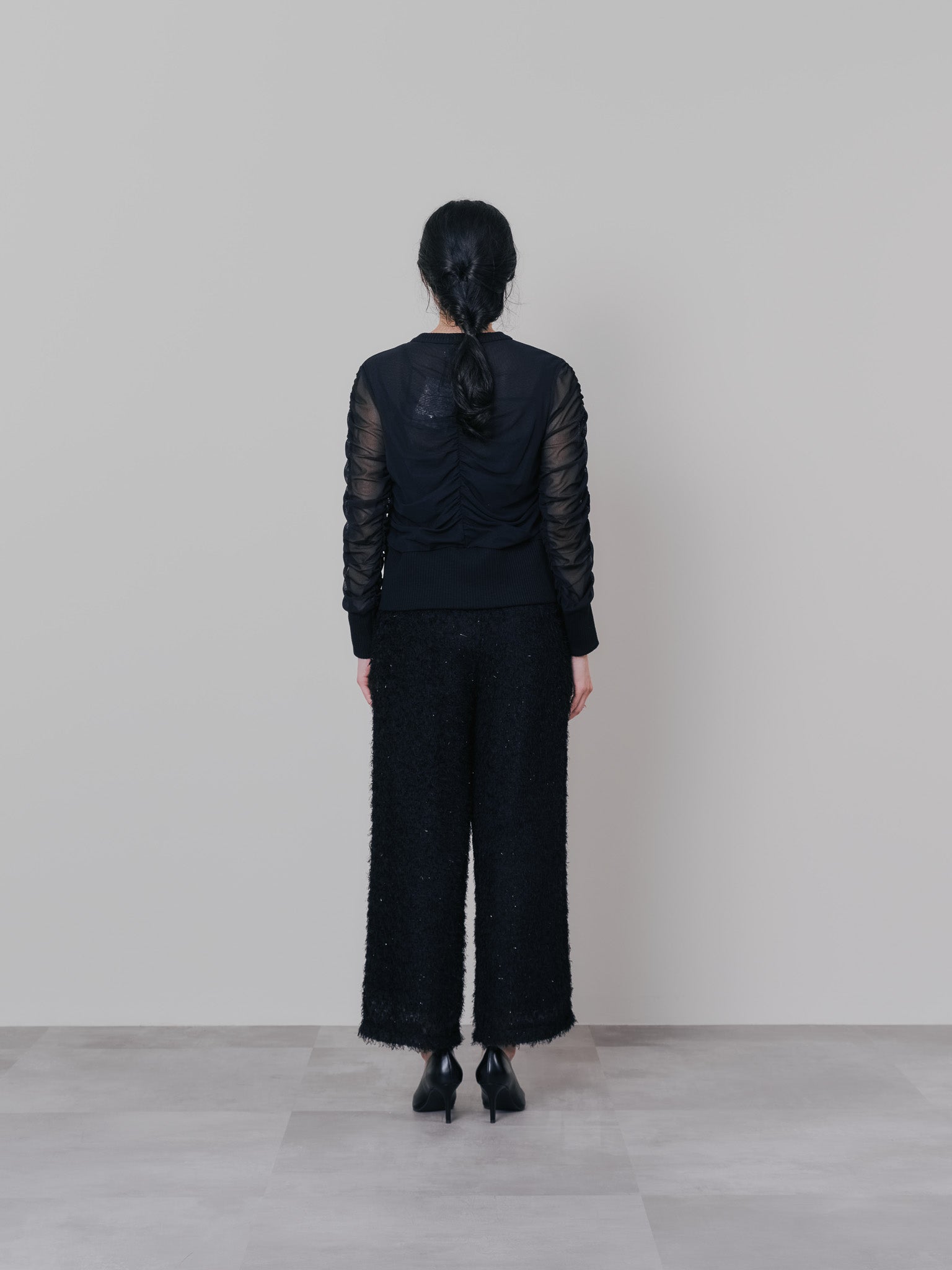 チュールギャザーカーディガン [601372] black