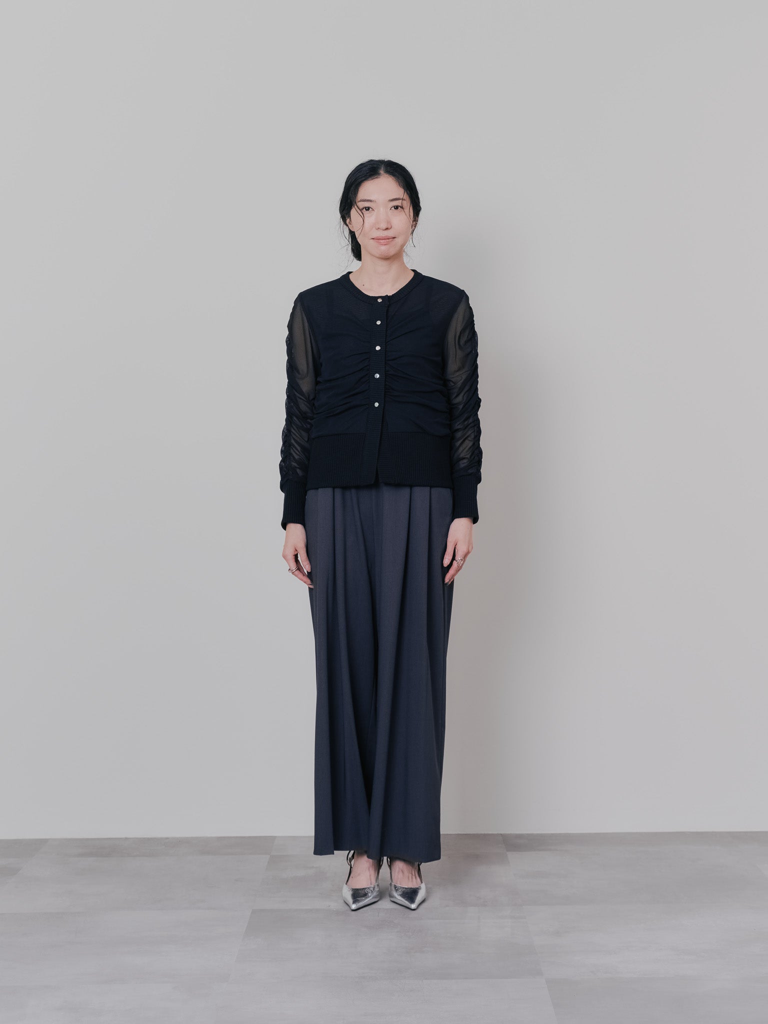 チュールギャザーカーディガン [601372] black