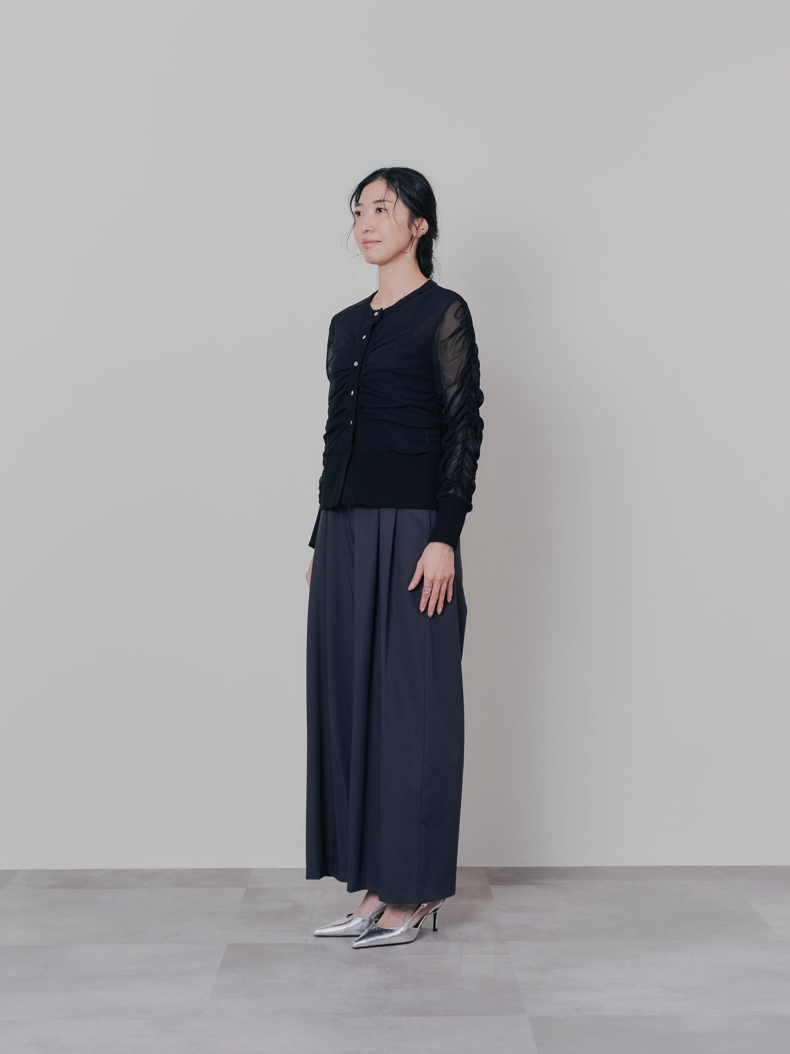 チュールギャザーカーディガン [601372] black