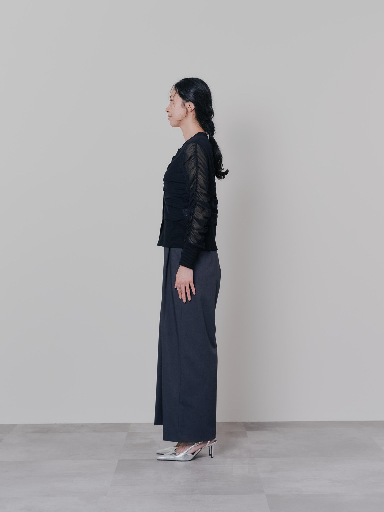 チュールギャザーカーディガン [601372] black