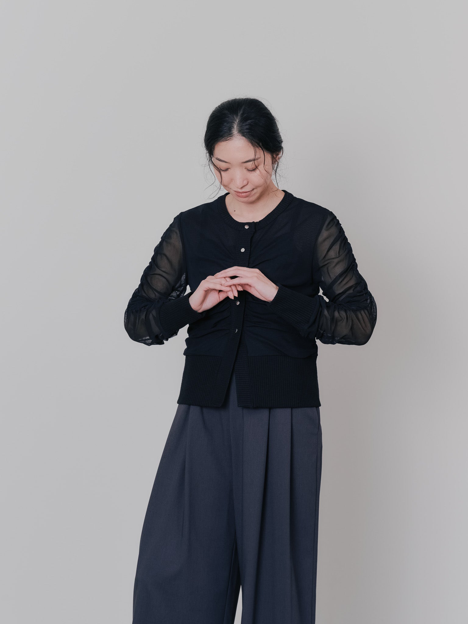 チュールギャザーカーディガン [601372] black