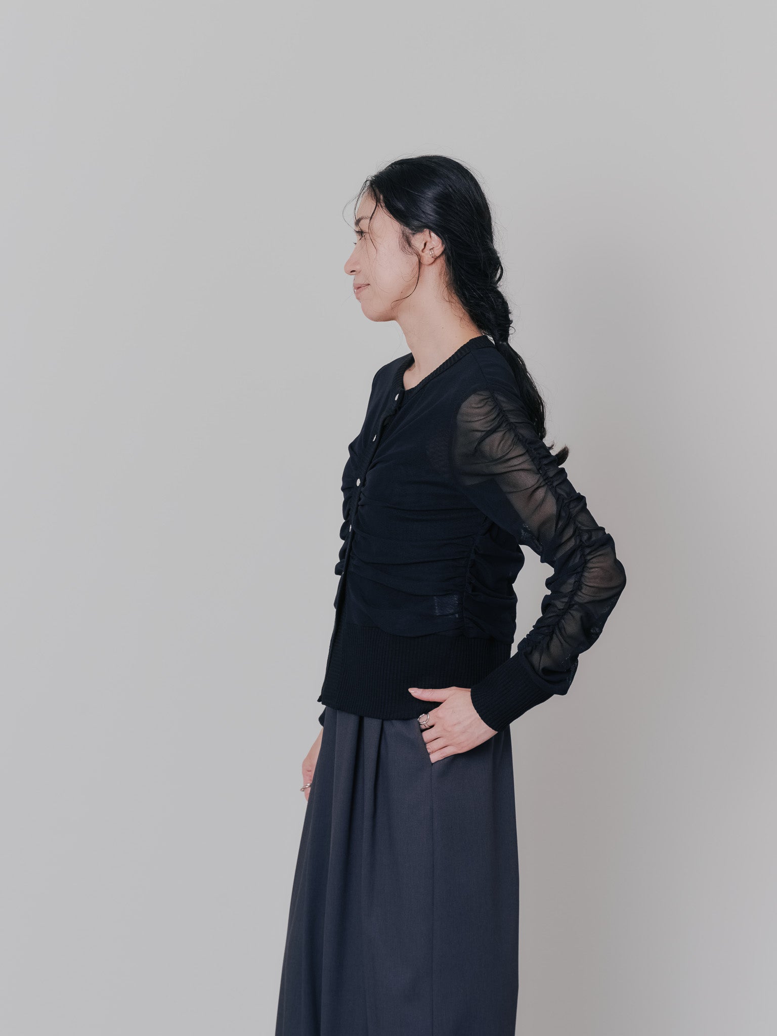 チュールギャザーカーディガン [601372] black
