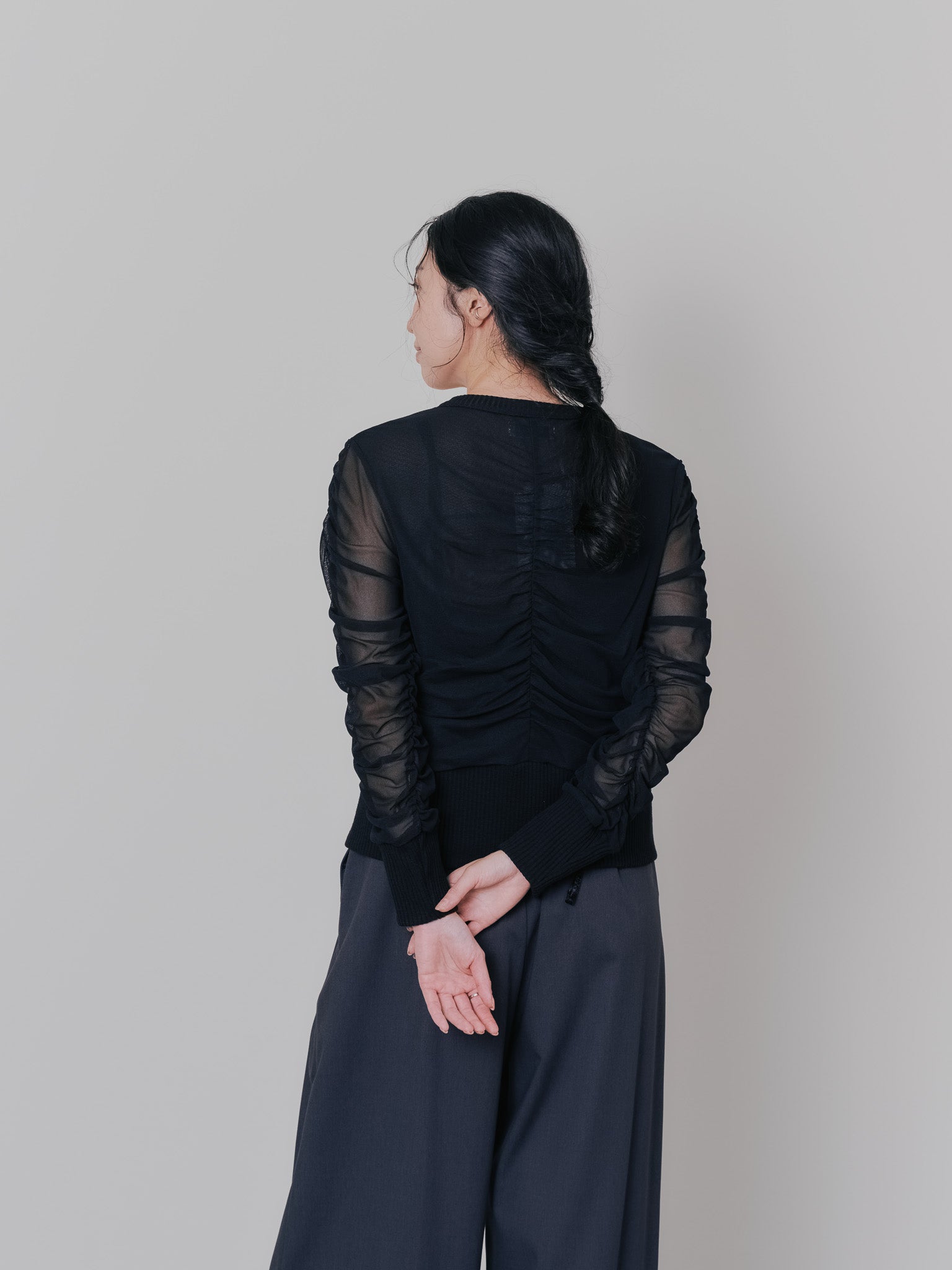 チュールギャザーカーディガン [601372] black