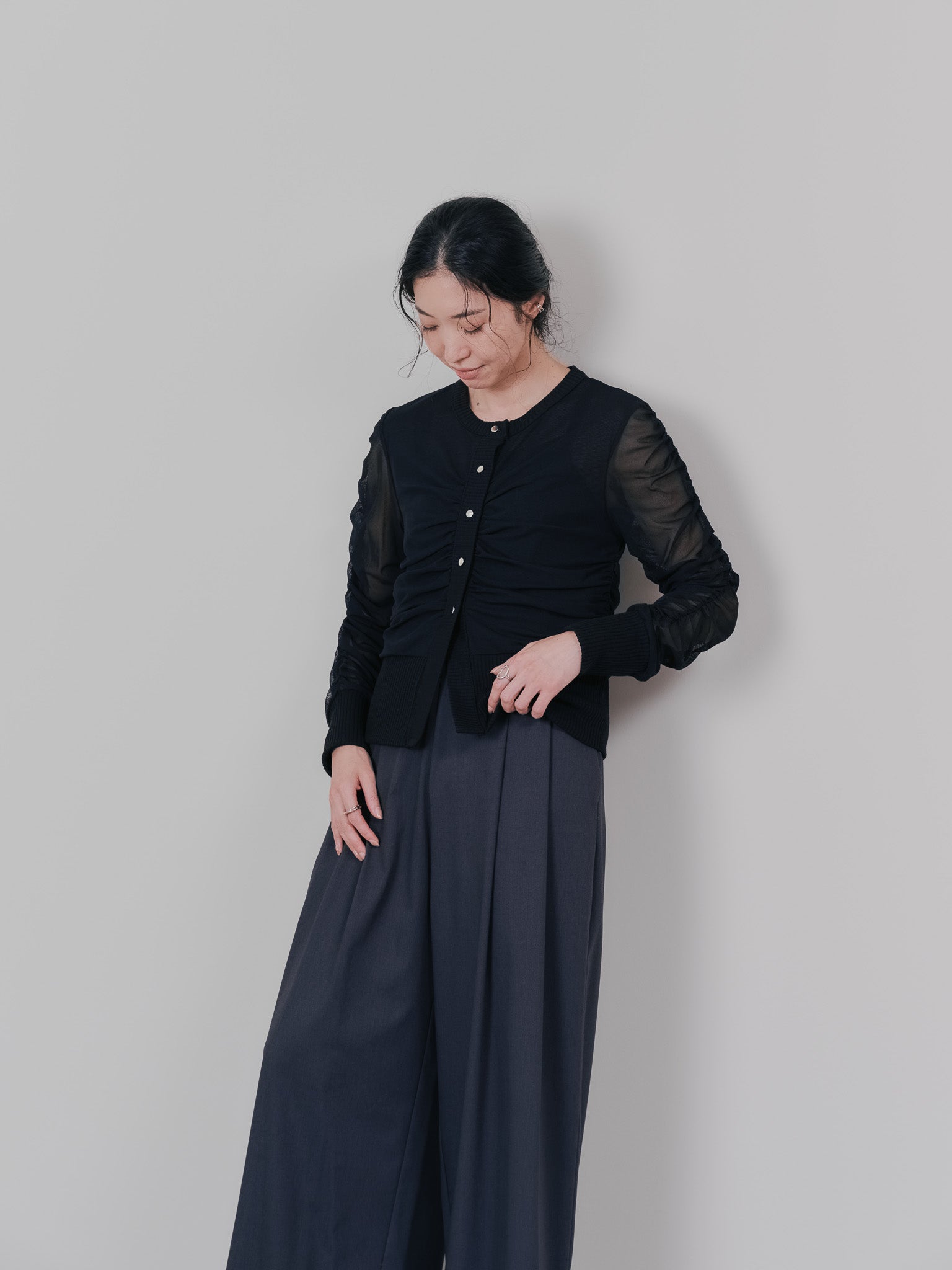チュールギャザーカーディガン [601372] black