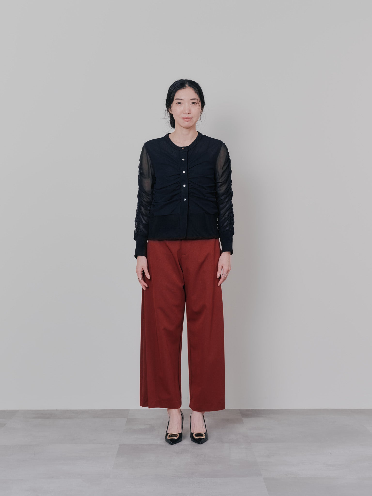 チュールギャザーカーディガン [601372] black