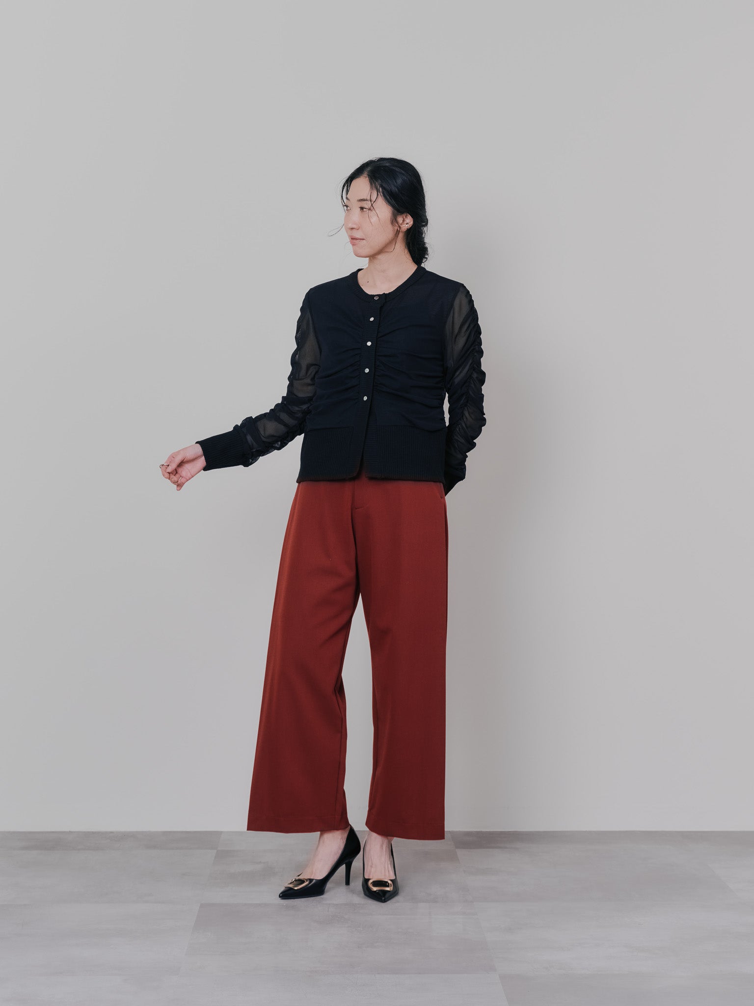 チュールギャザーカーディガン [601372] black