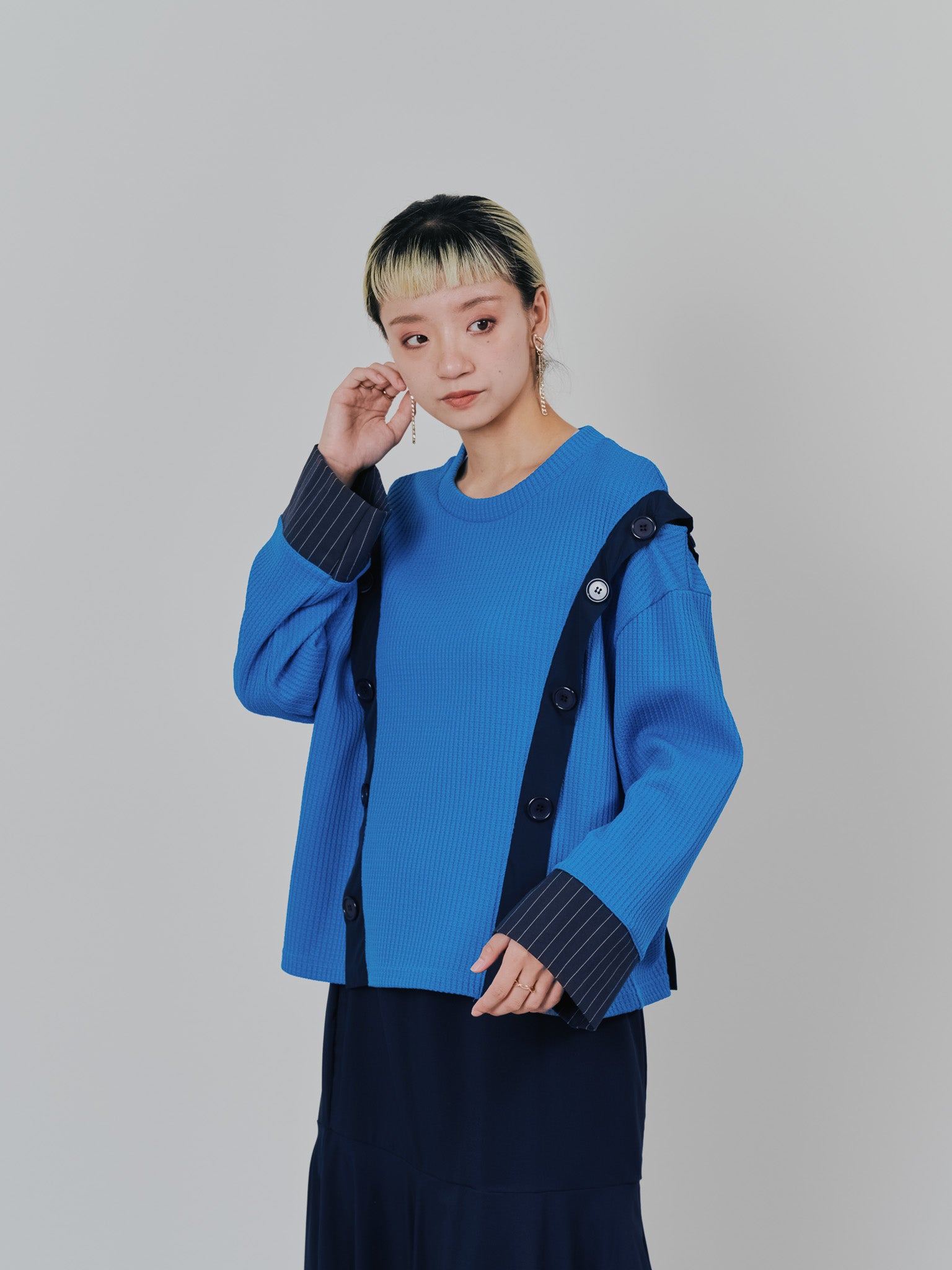 ショルダーオープンワッフルニットライクトップス [601354] blue