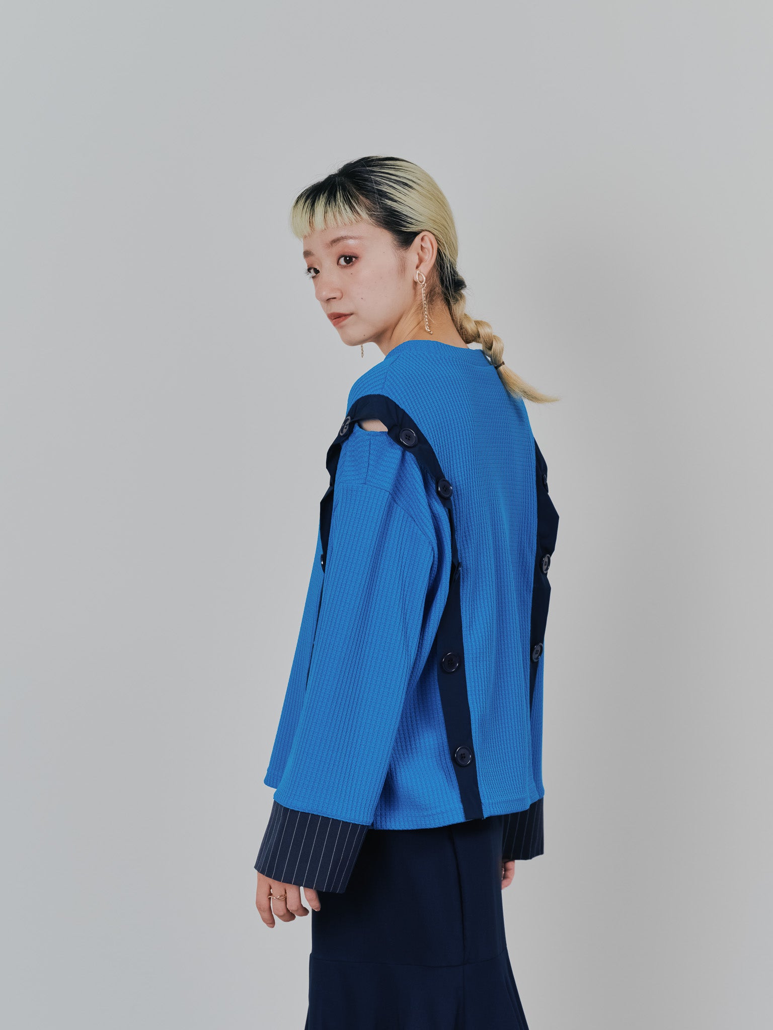 ショルダーオープンワッフルニットライクトップス [601354] blue