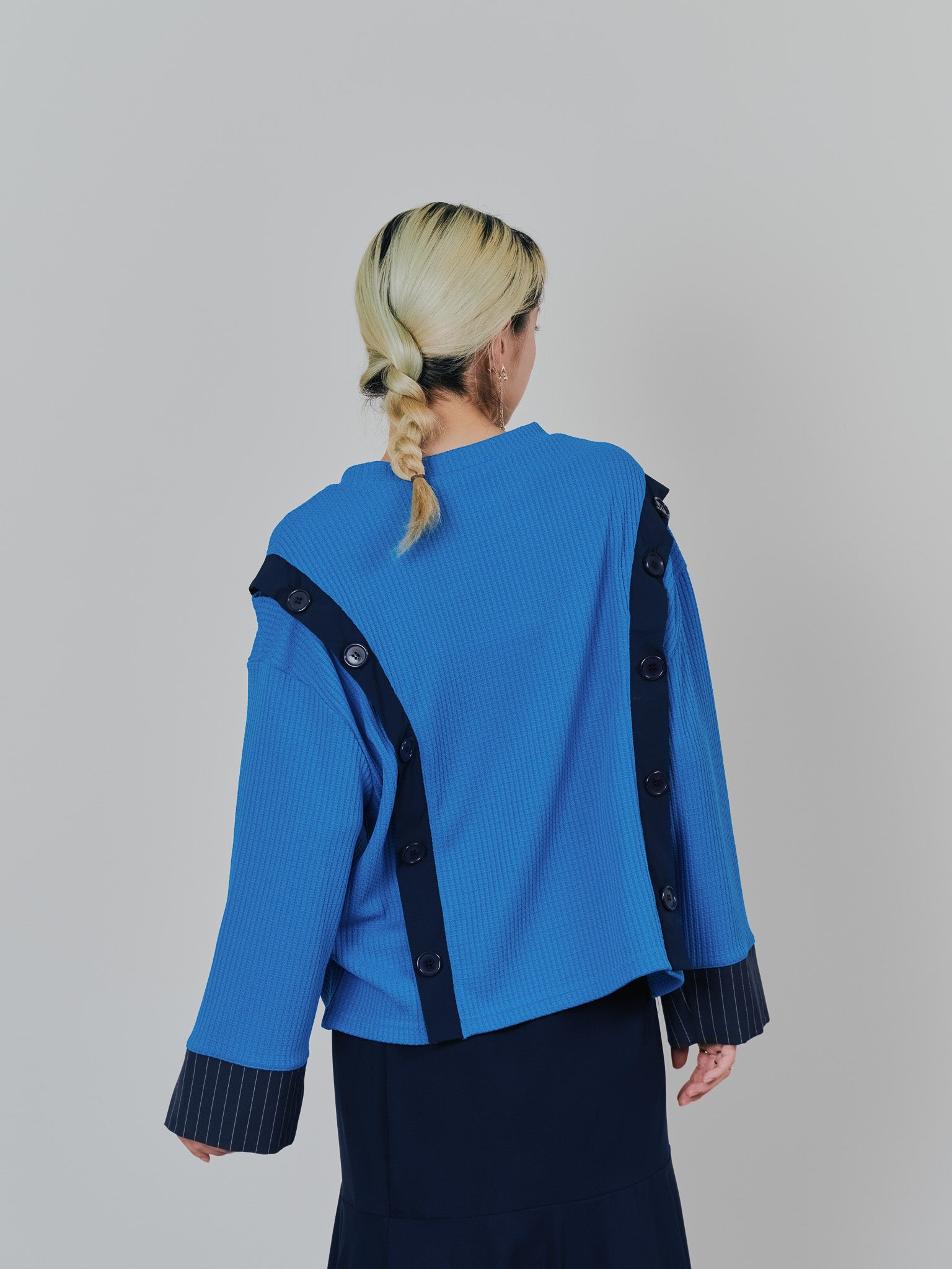 ショルダーオープンワッフルニットライクトップス [601354] blue