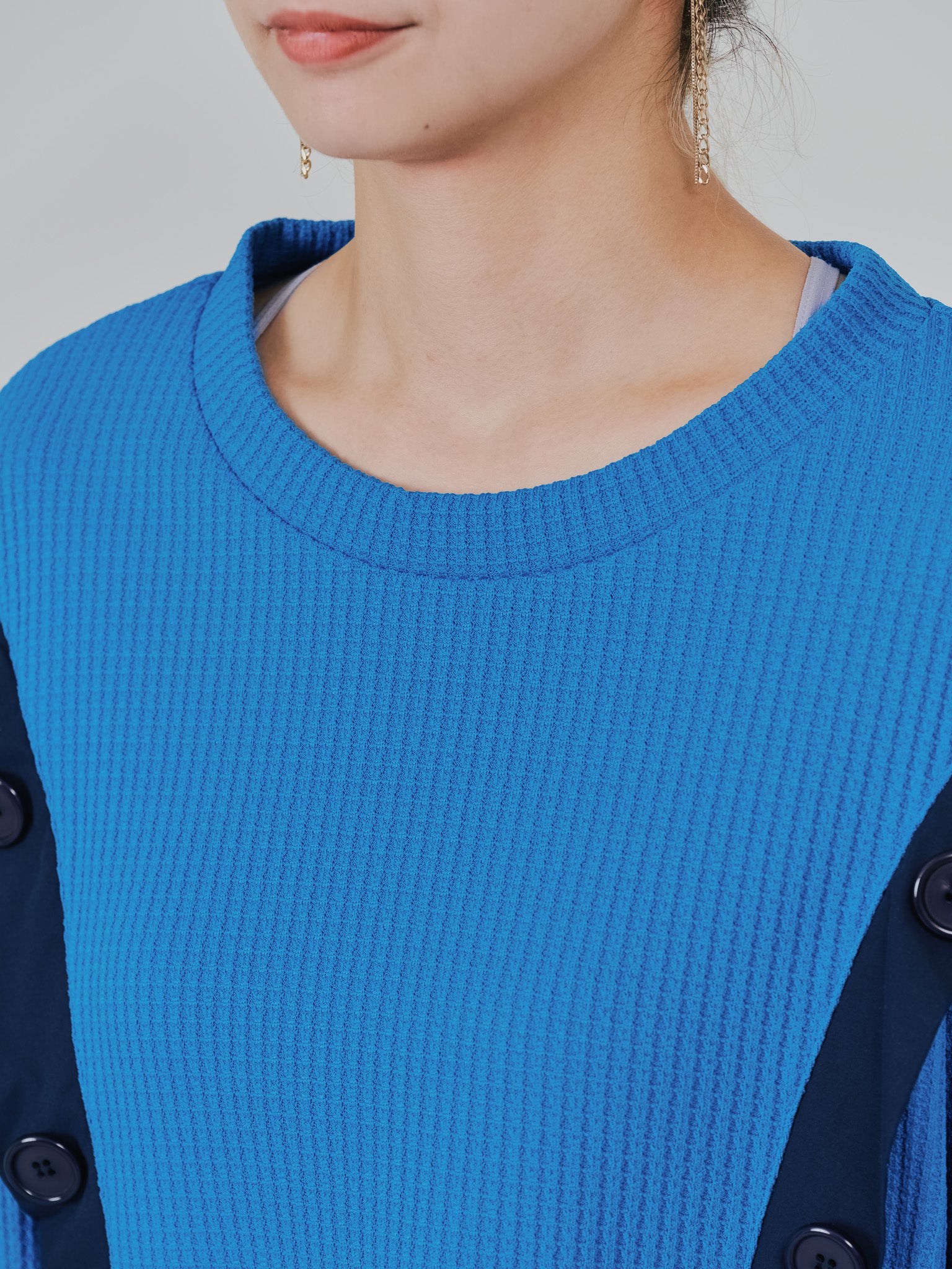 ショルダーオープンワッフルニットライクトップス [601354] blue