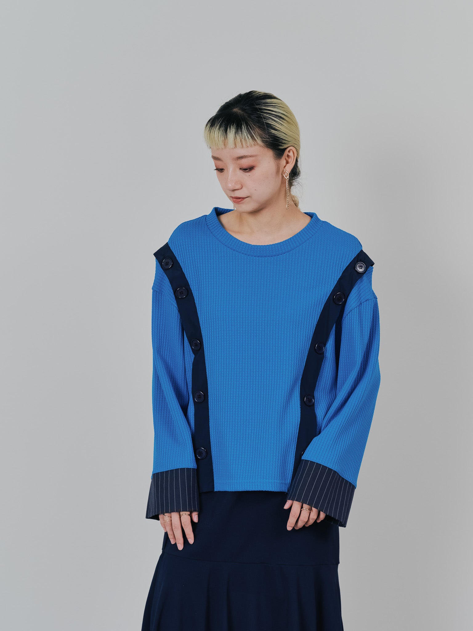 ショルダーオープンワッフルニットライクトップス [601354] blue