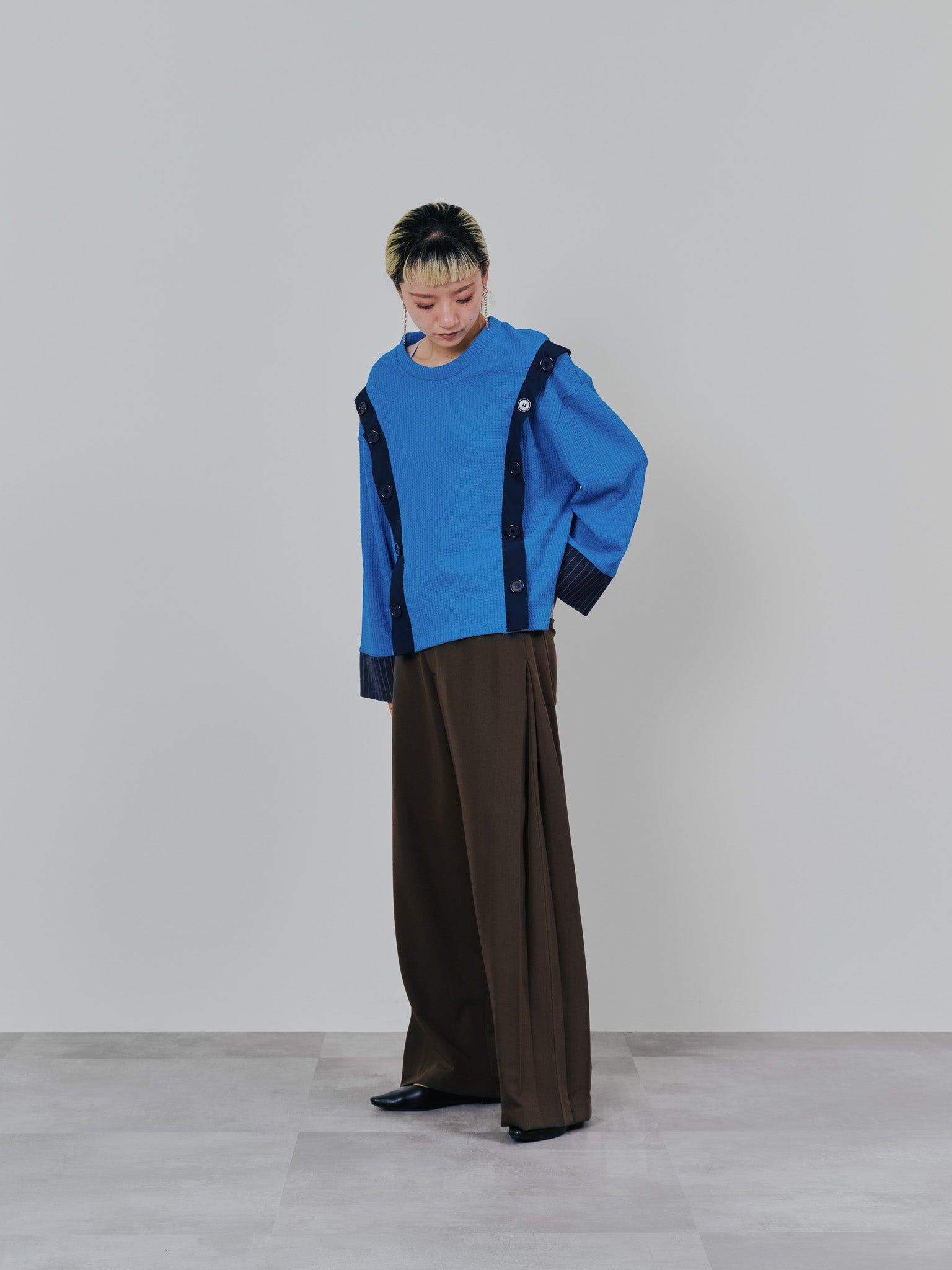 ショルダーオープンワッフルニットライクトップス [601354] blue
