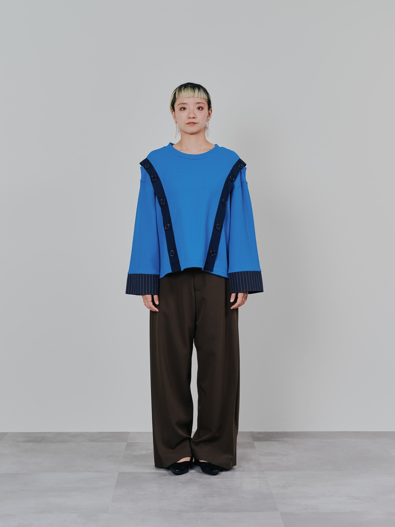 ショルダーオープンワッフルニットライクトップス [601354] blue