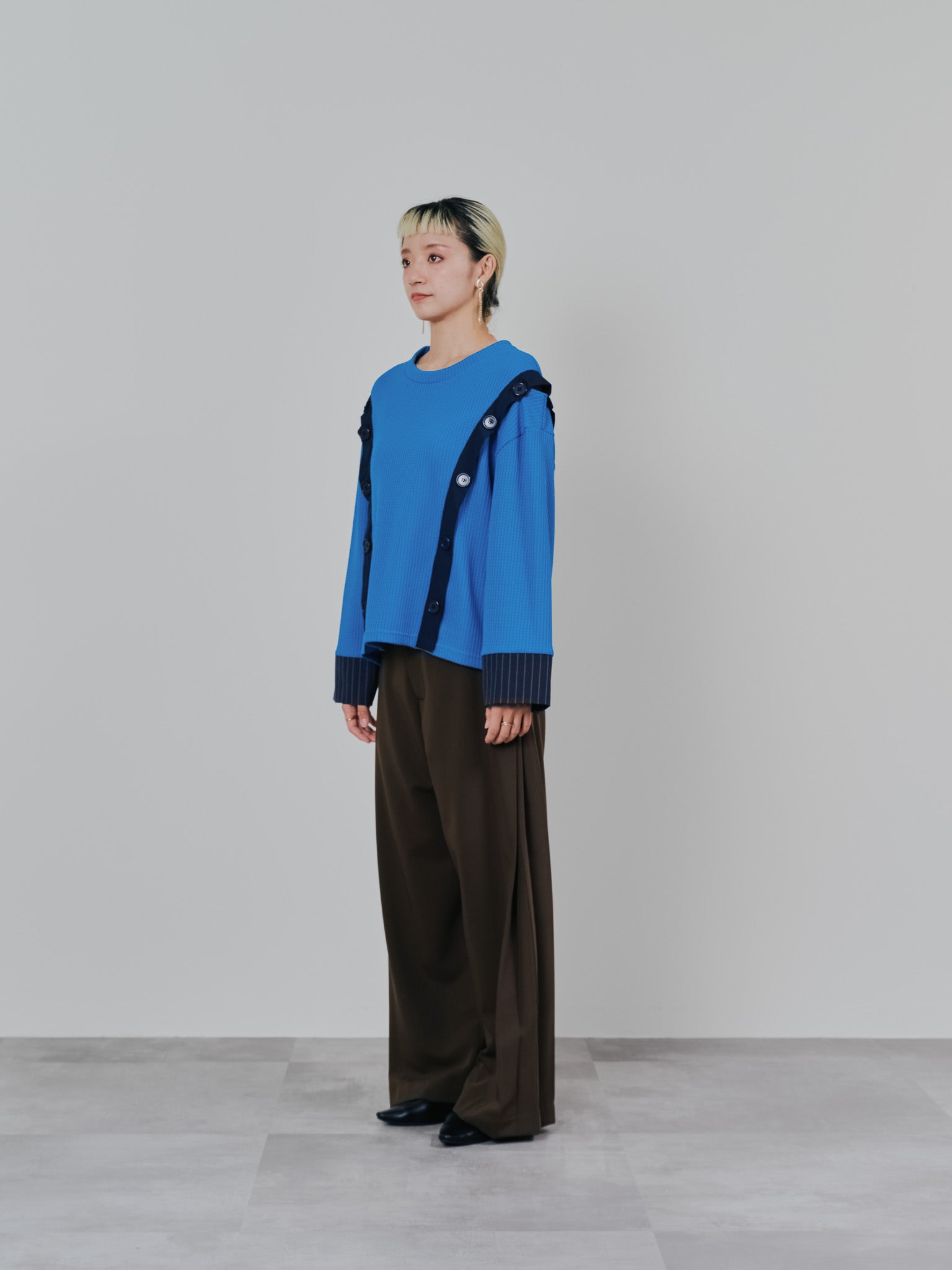 ショルダーオープンワッフルニットライクトップス [601354] blue