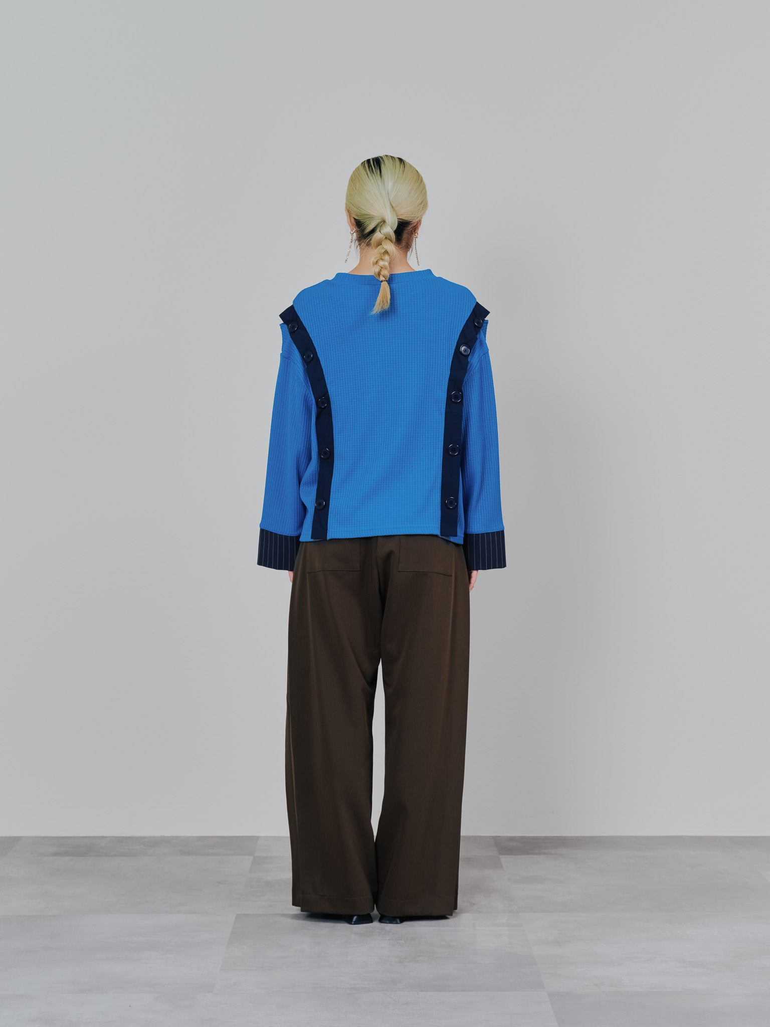 ショルダーオープンワッフルニットライクトップス [601354] blue