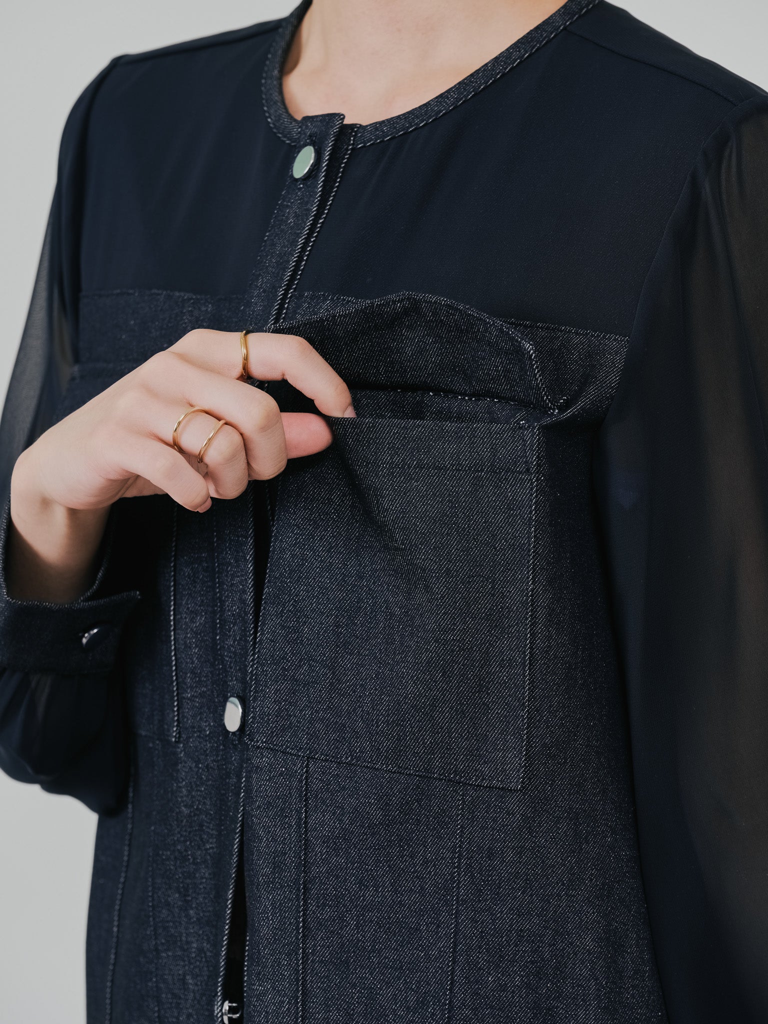 【SALE】チュニックシアーGジャン [601368] black