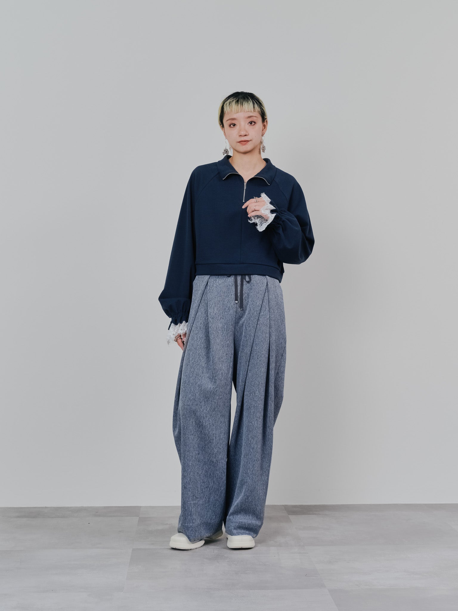 フロントリボンワイドタックパンツ [603330] grey