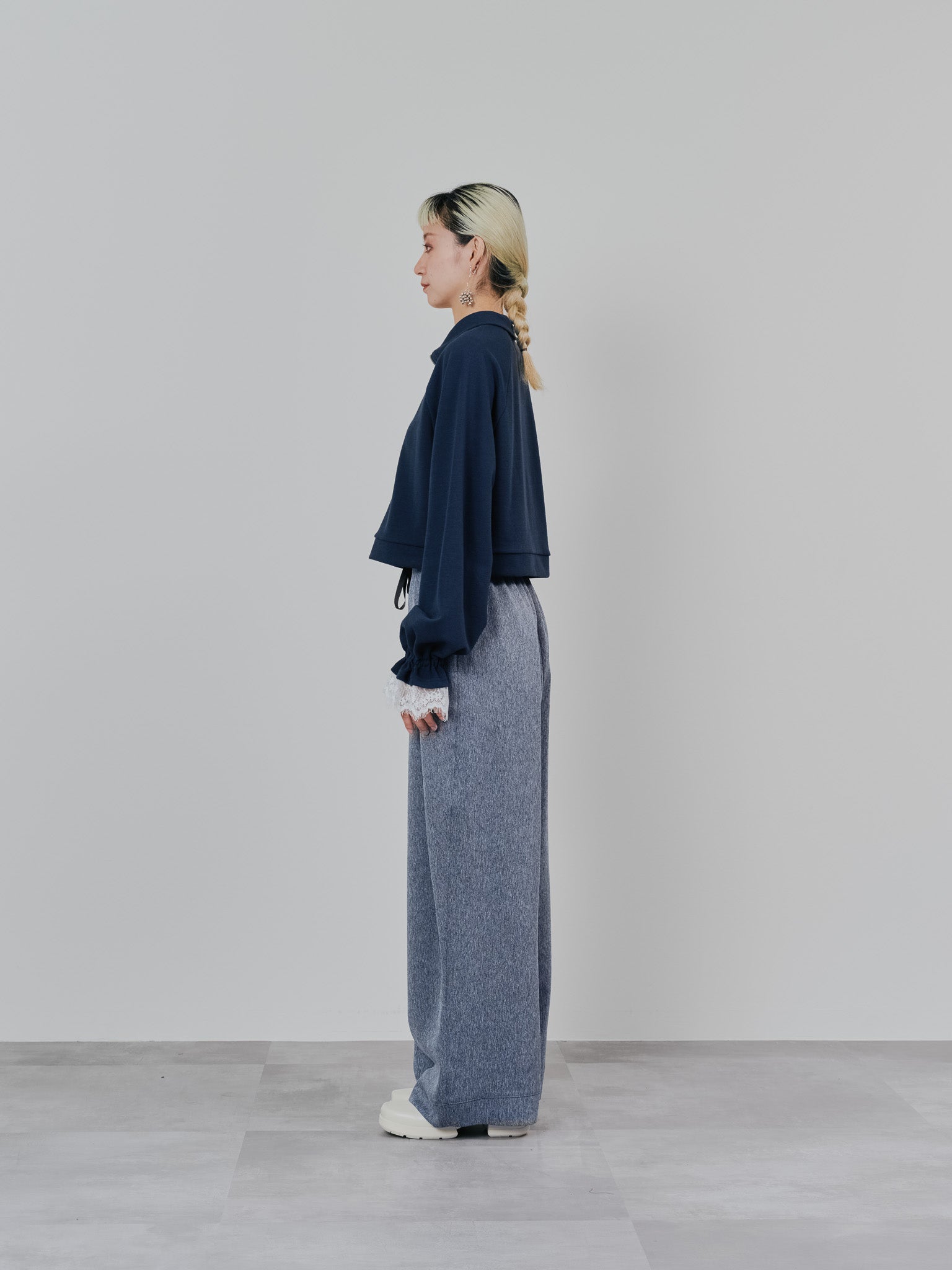 フロントリボンワイドタックパンツ [603330] grey