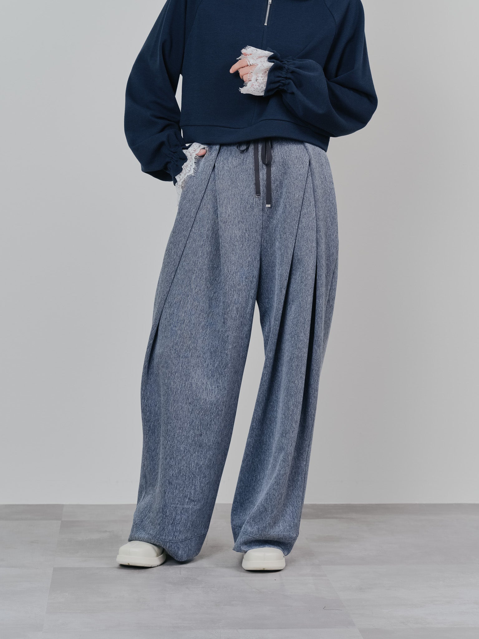 フロントリボンワイドタックパンツ [603330] grey