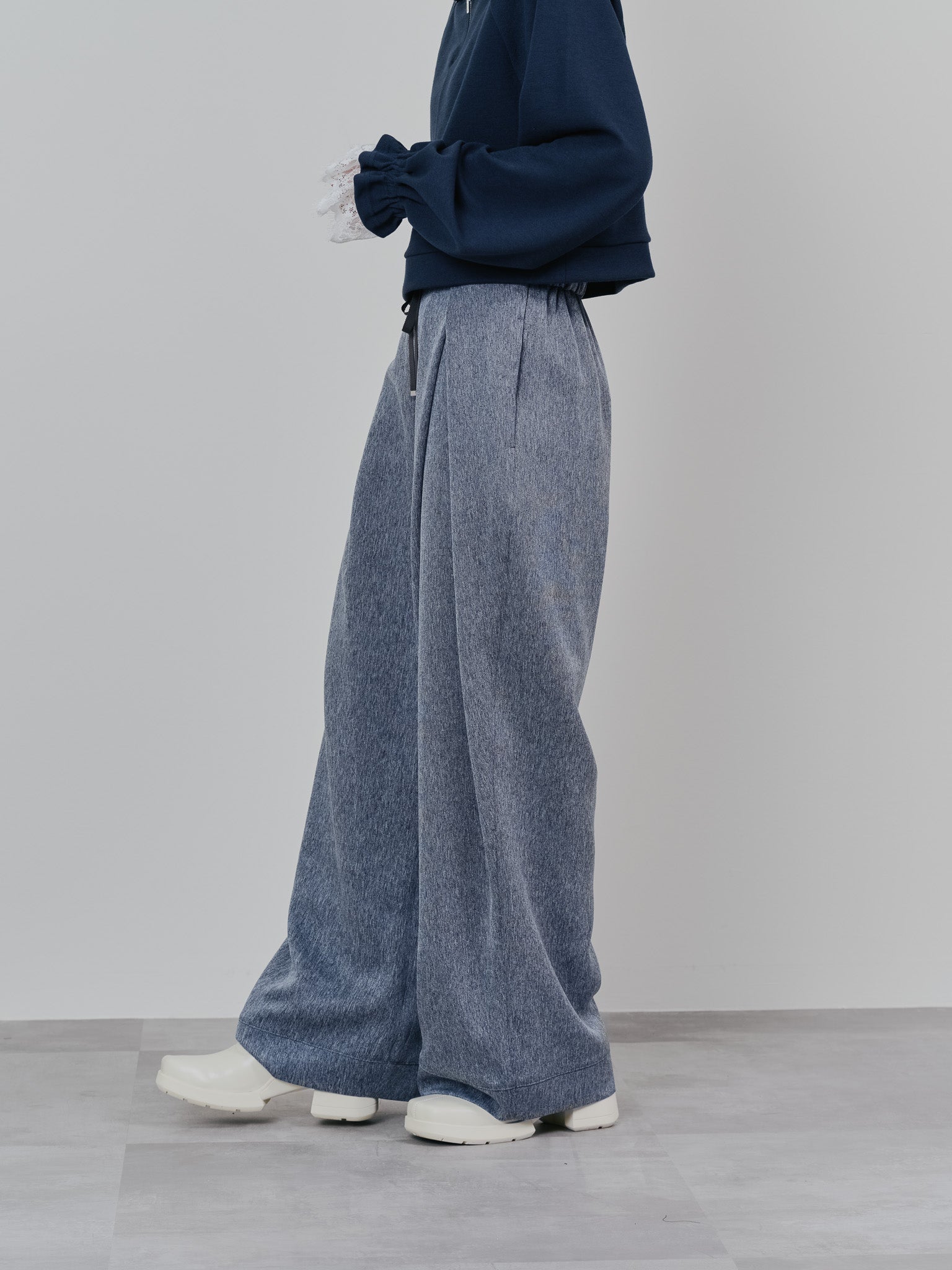 フロントリボンワイドタックパンツ [603330] grey