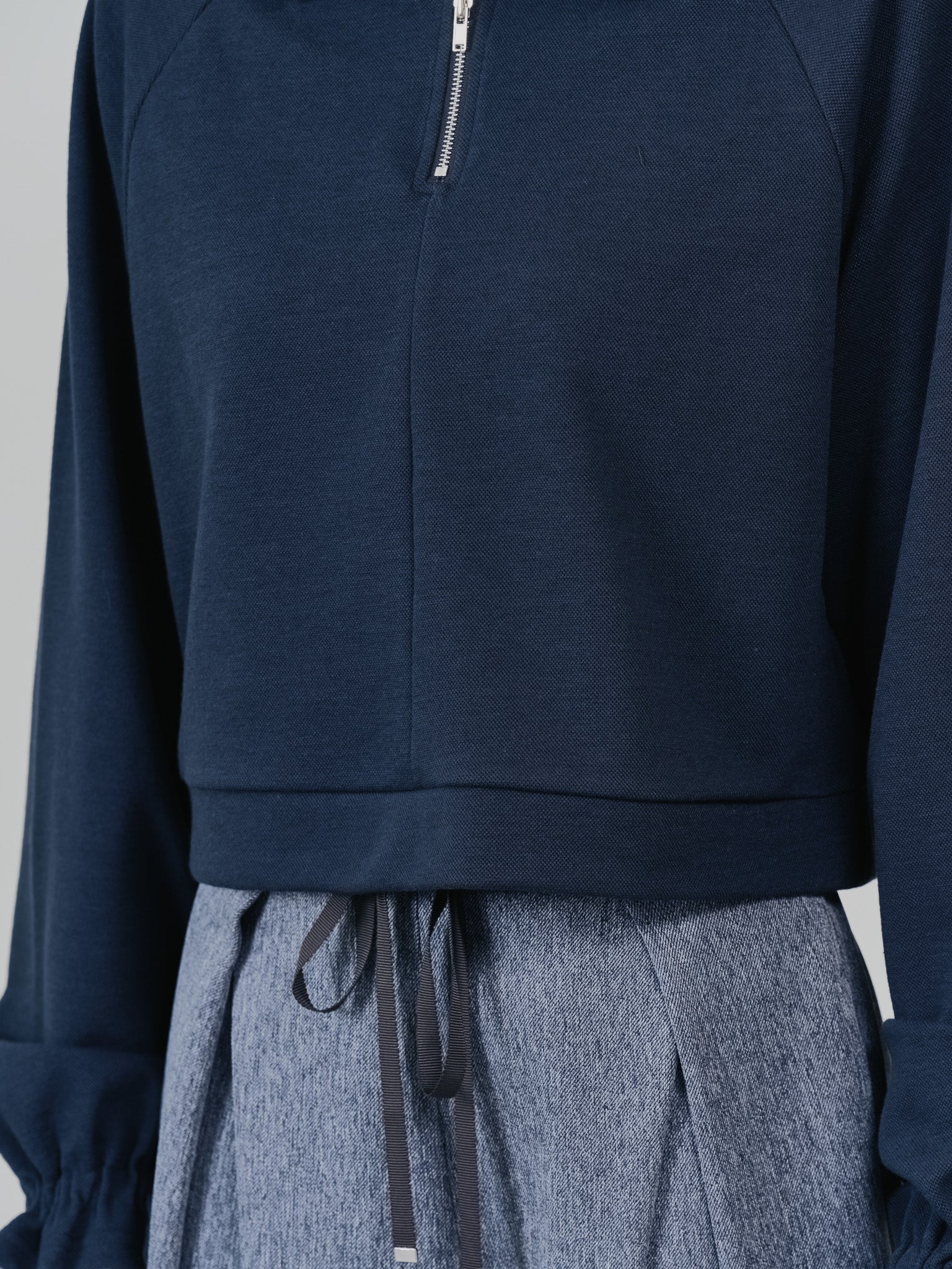 ハーフジップ配色レーストップス [605529] dark navy