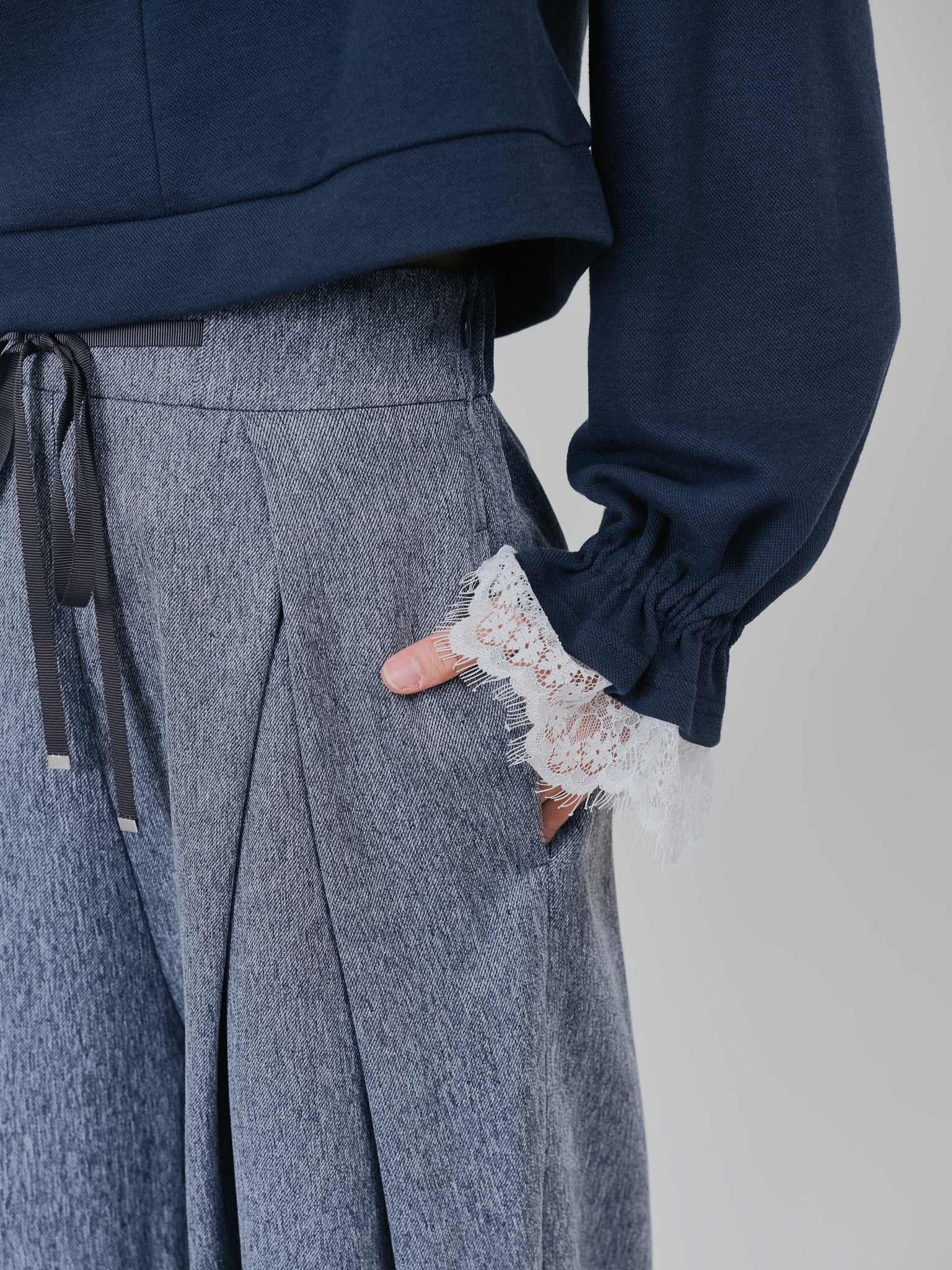 フロントリボンワイドタックパンツ [603330] grey