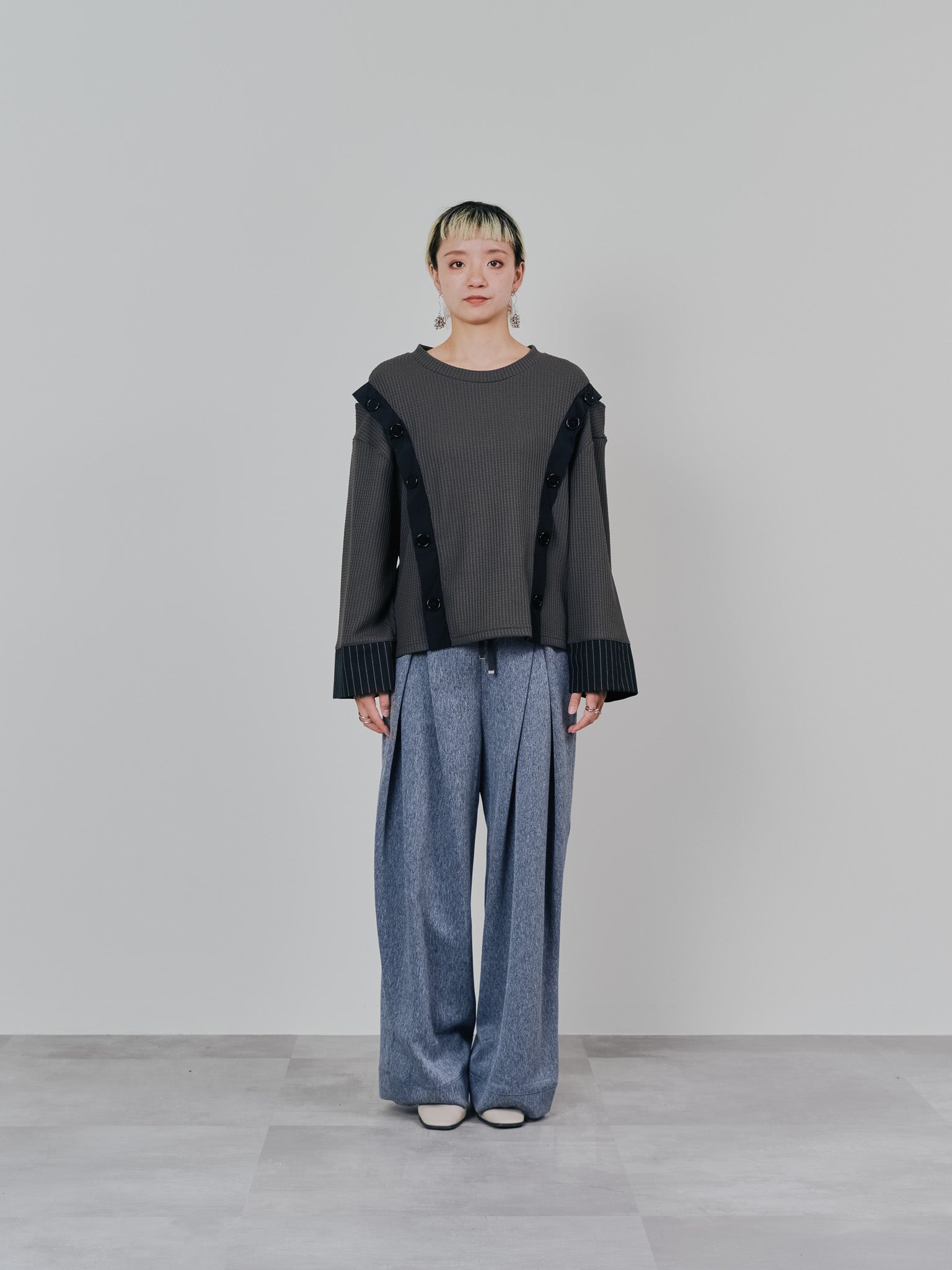 フロントリボンワイドタックパンツ [603330] grey