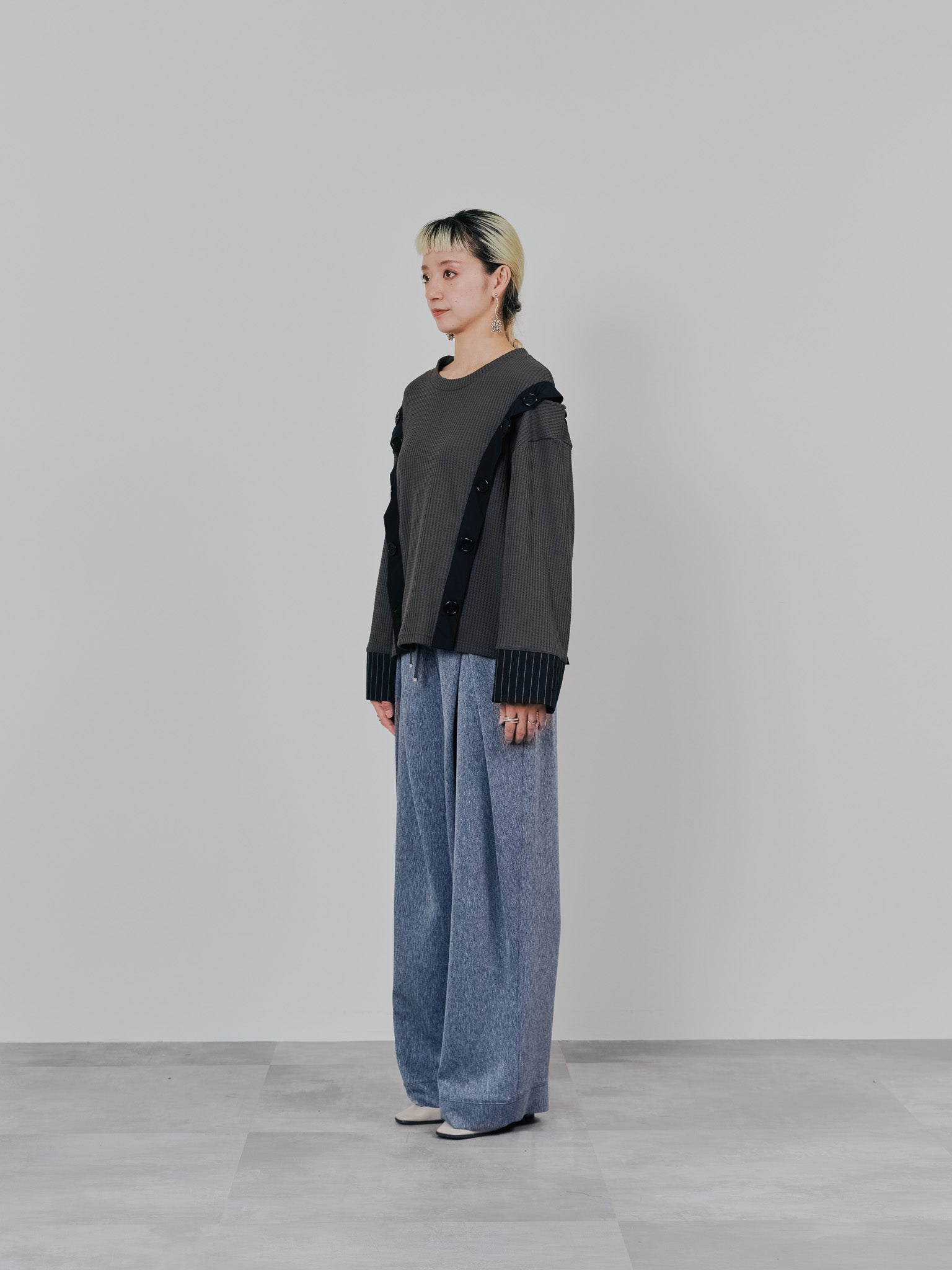 フロントリボンワイドタックパンツ [603330] grey