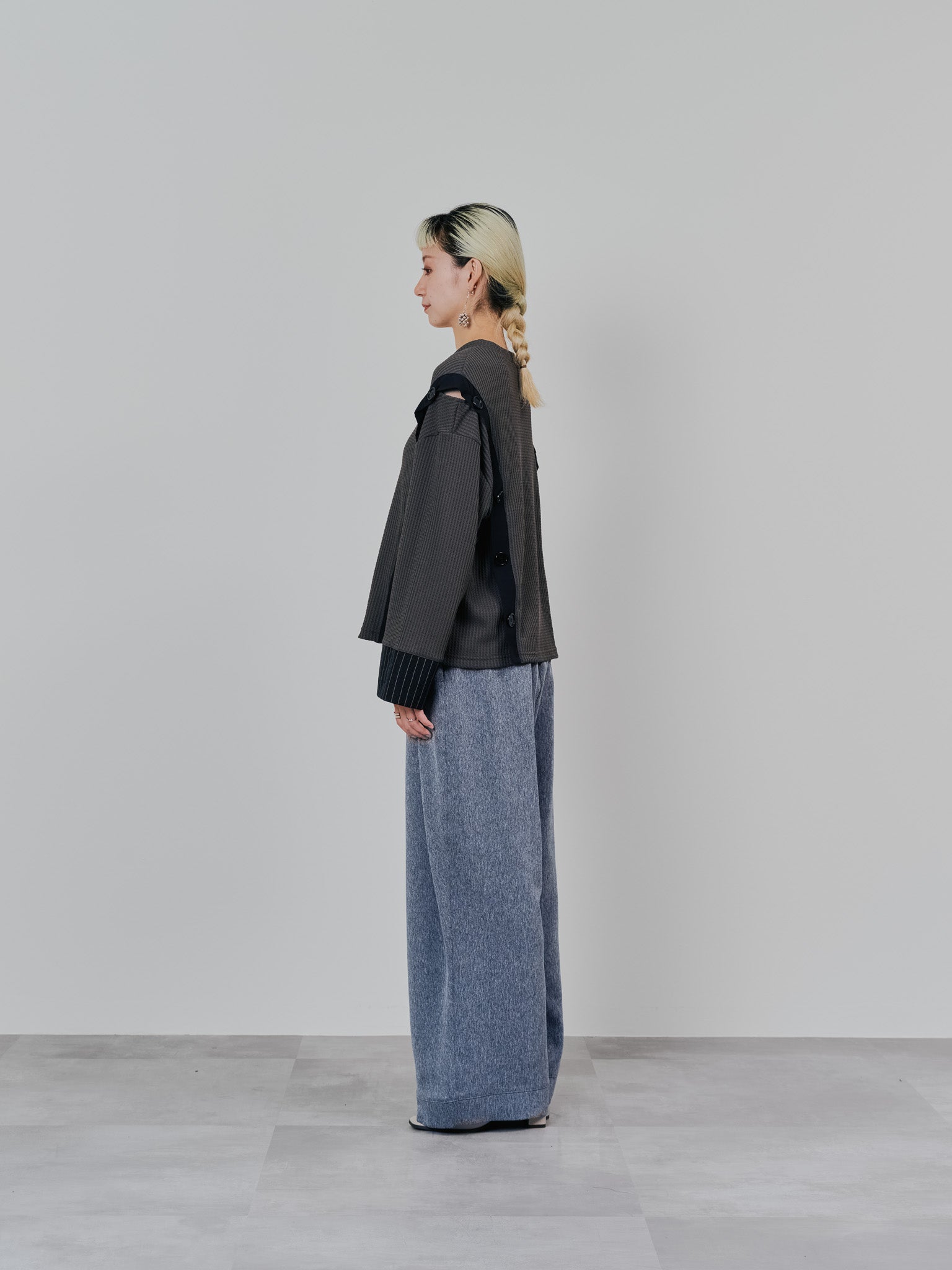 フロントリボンワイドタックパンツ [603330] grey