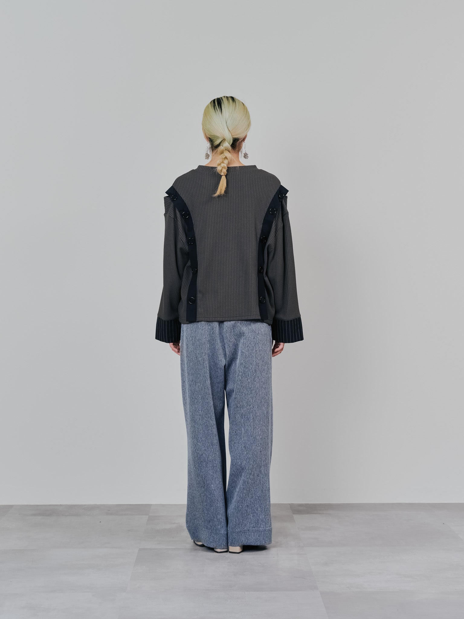 フロントリボンワイドタックパンツ [603330] grey