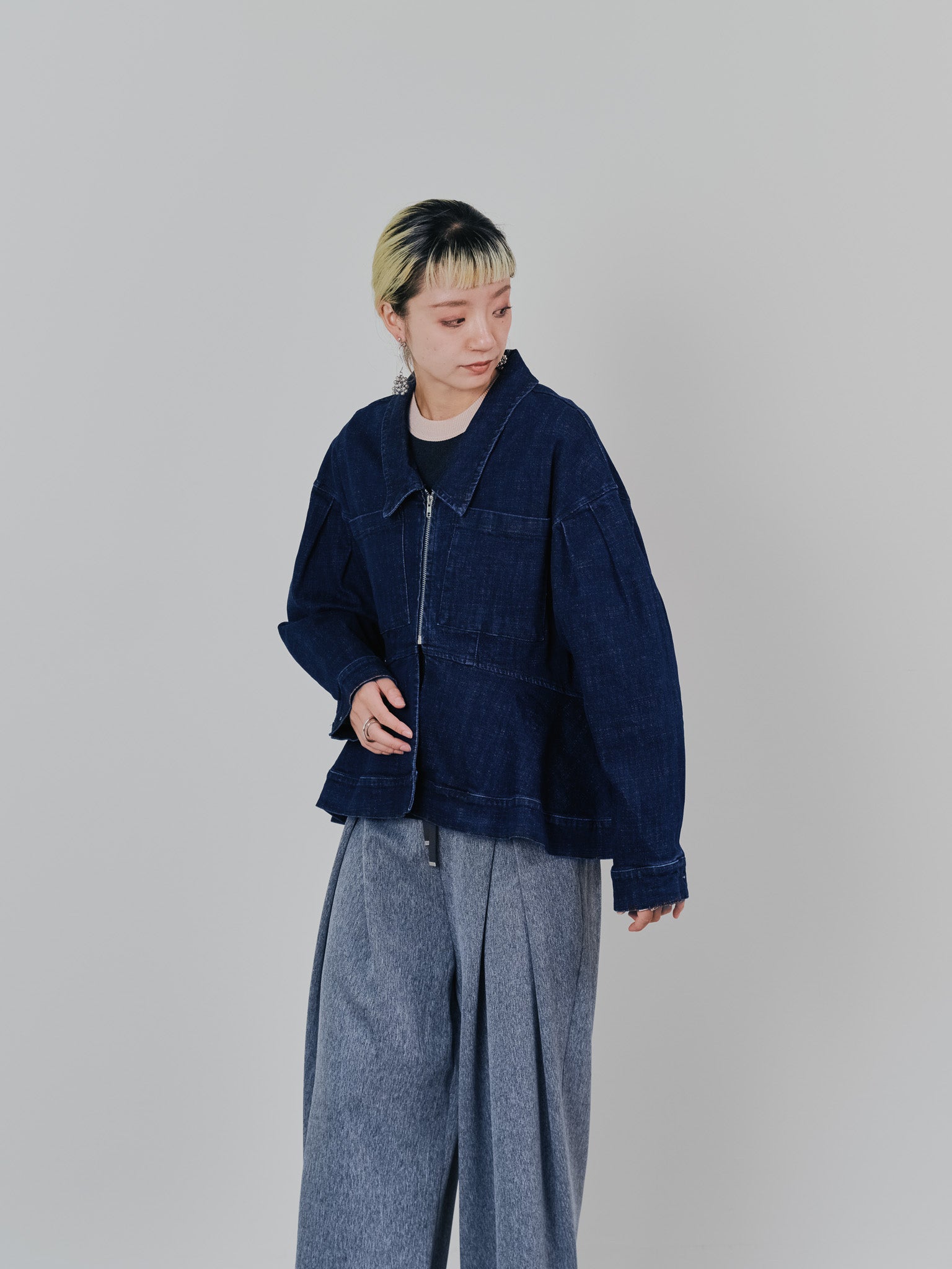 ペプラムデニムジャケット [601384] navy