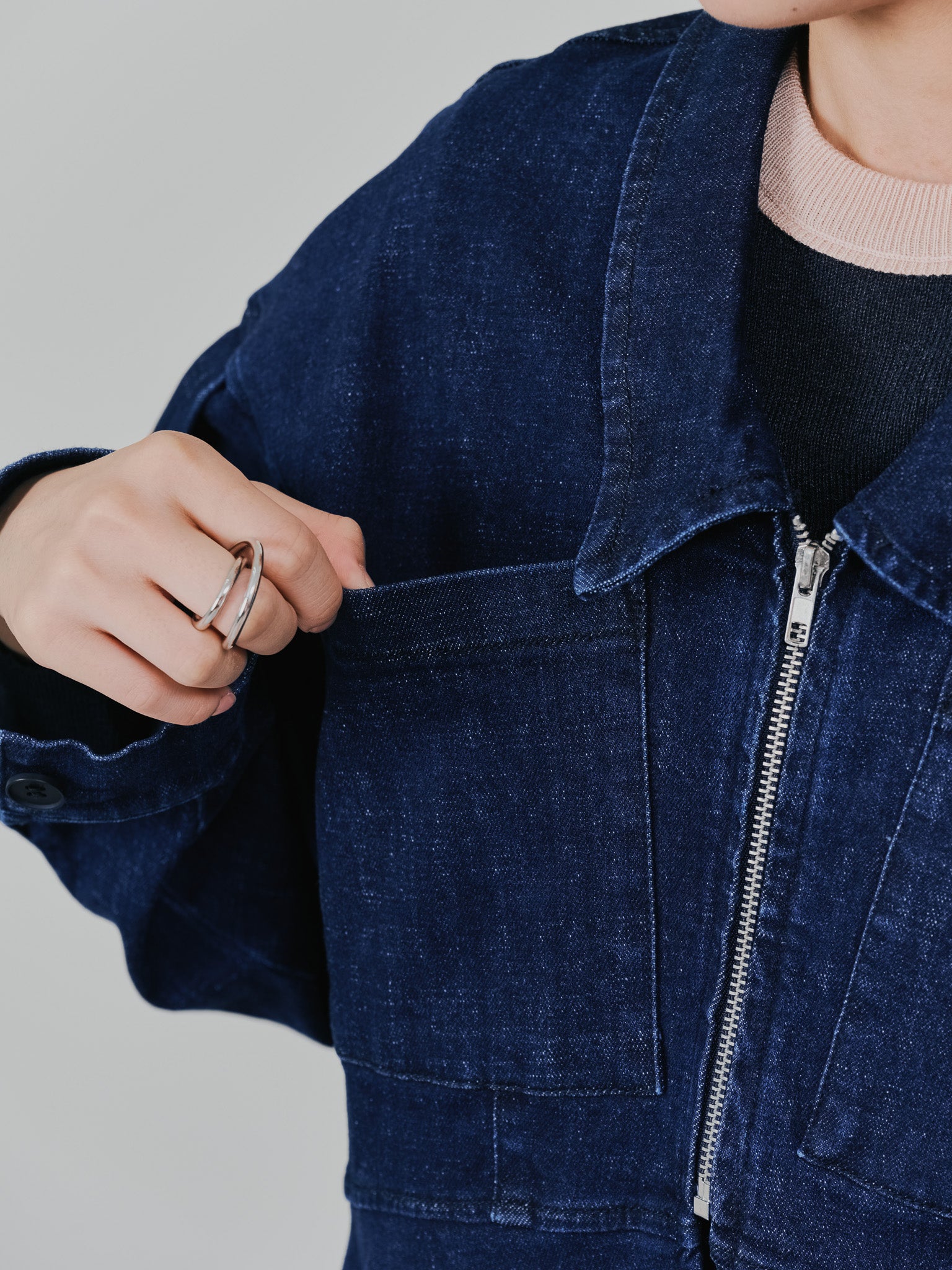 ペプラムデニムジャケット [601384] navy