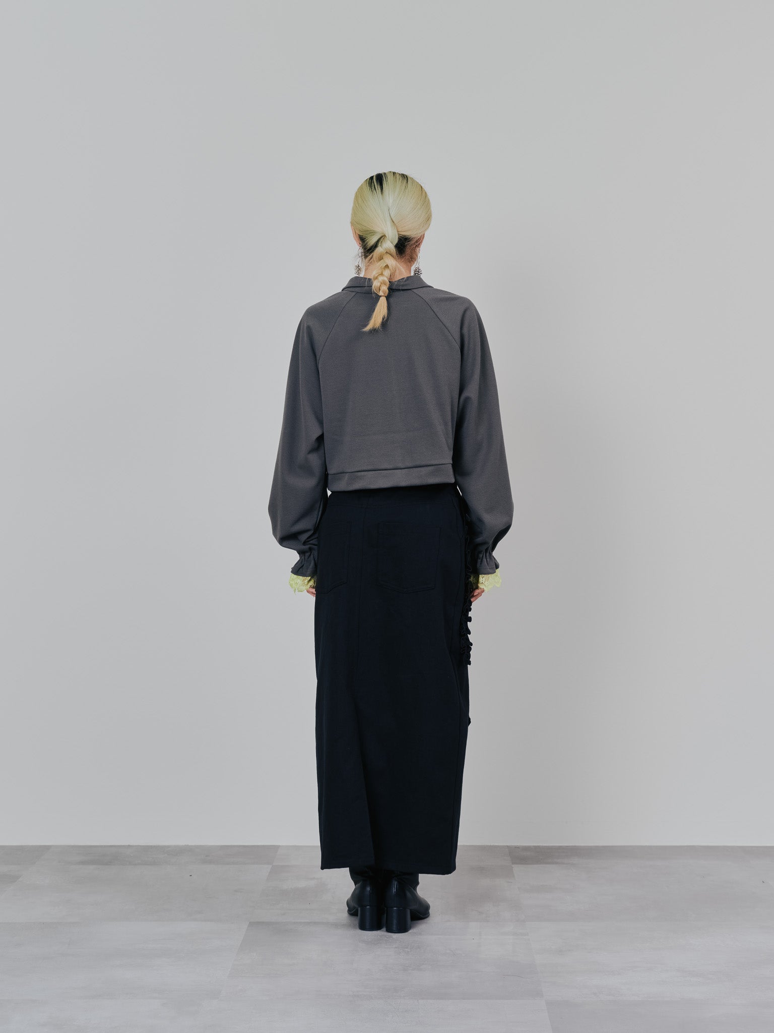 ミックスフリルカツラギタイトスカート [601358] black