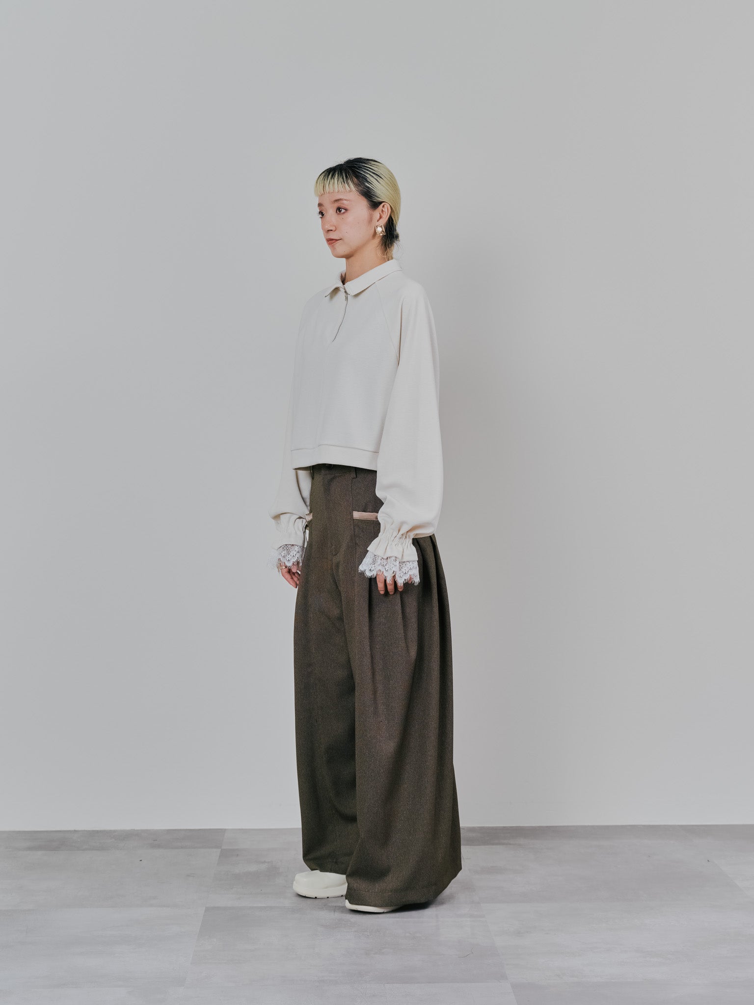 チェックボリュームタックパンツ [603331] brown