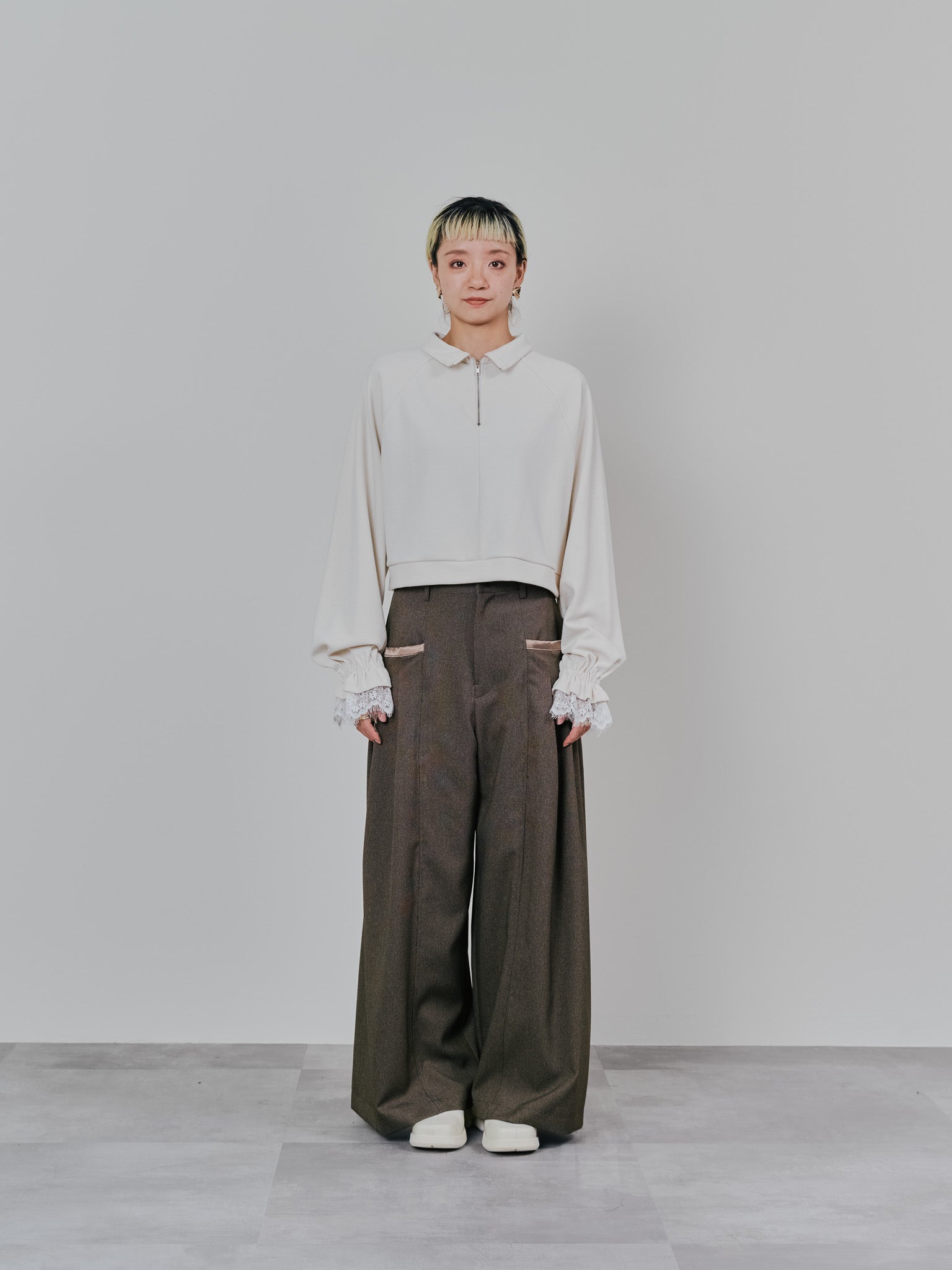 チェックボリュームタックパンツ [603331] brown