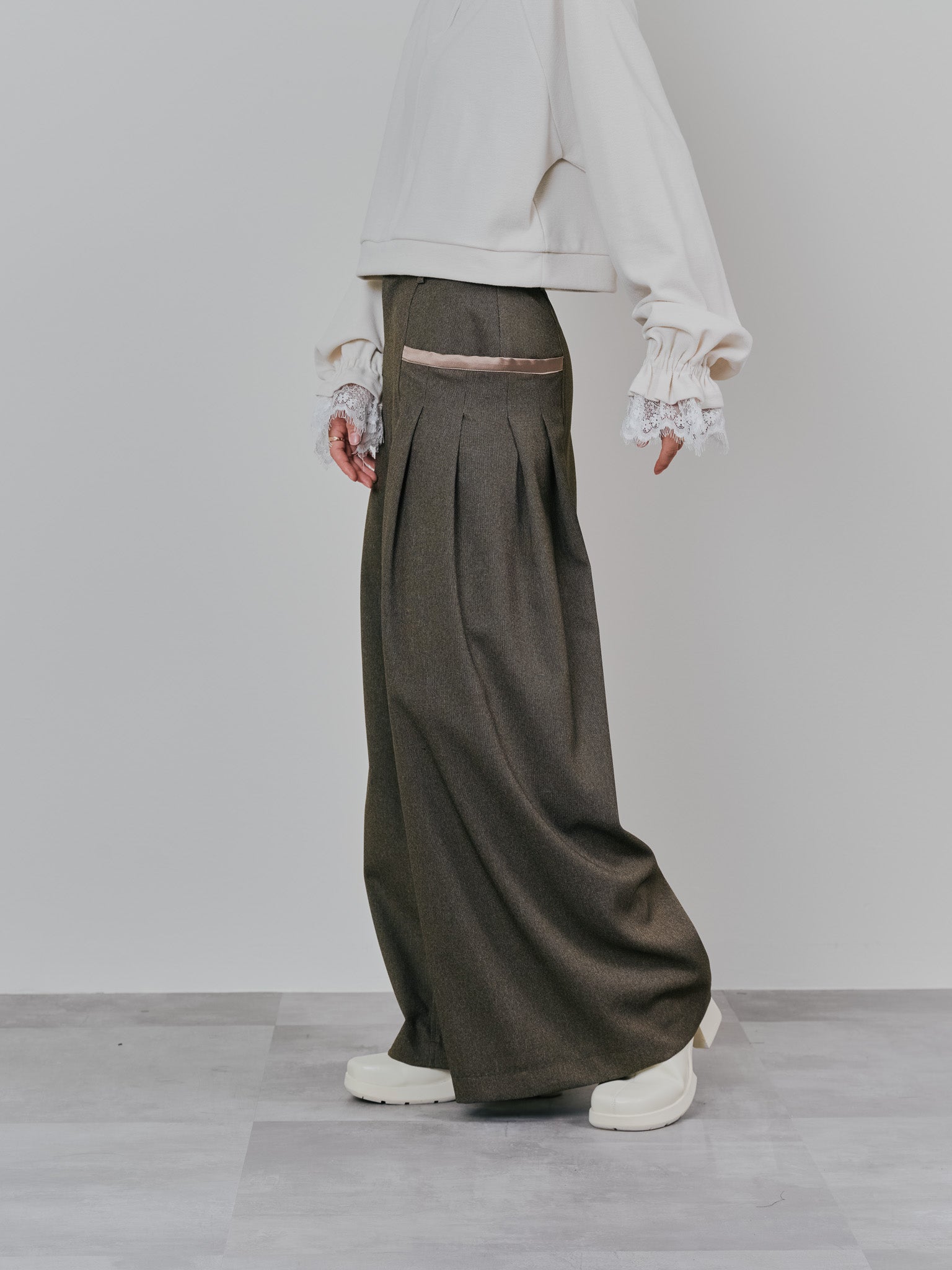 チェックボリュームタックパンツ [603331] brown