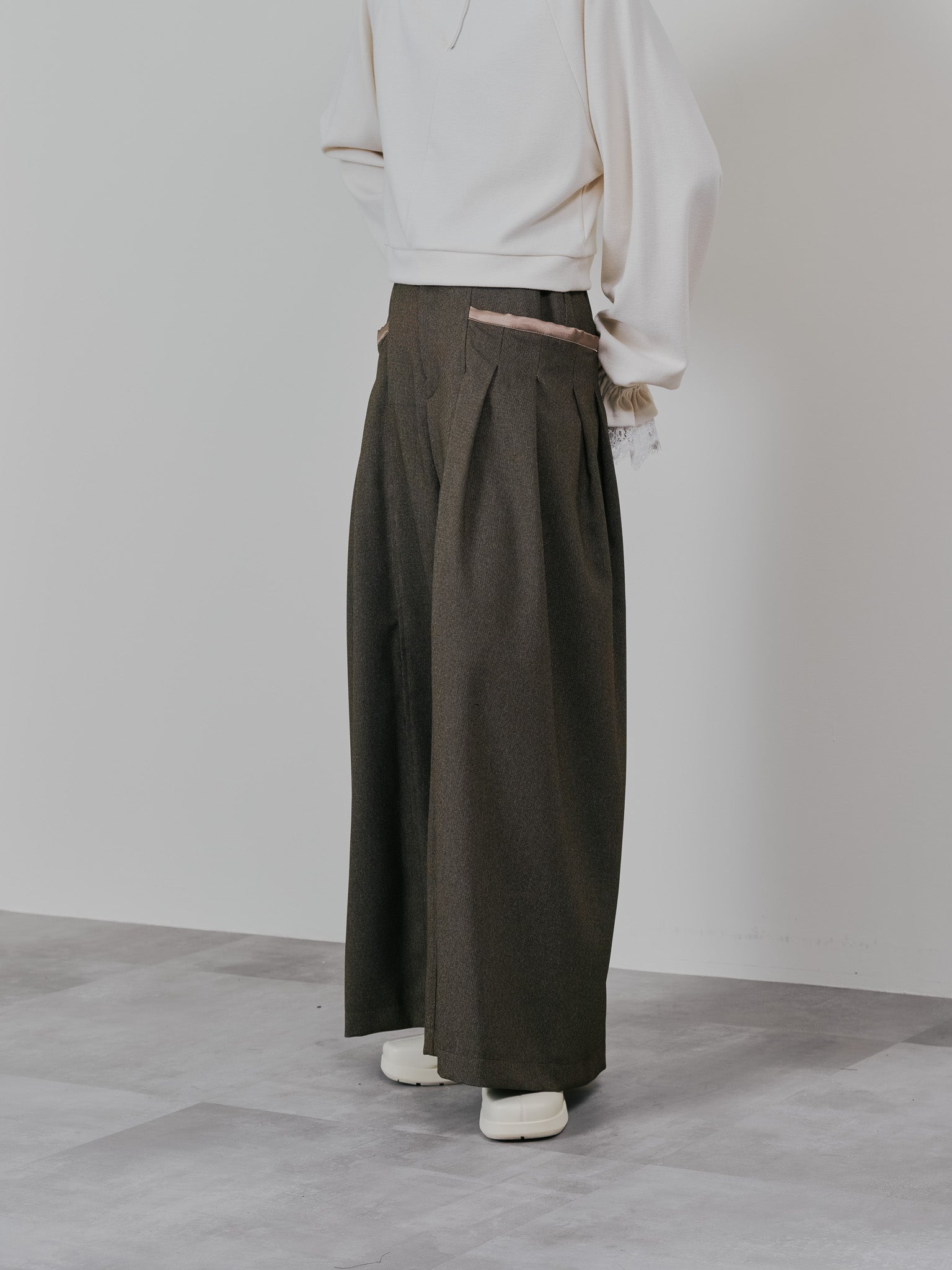 チェックボリュームタックパンツ [603331] brown