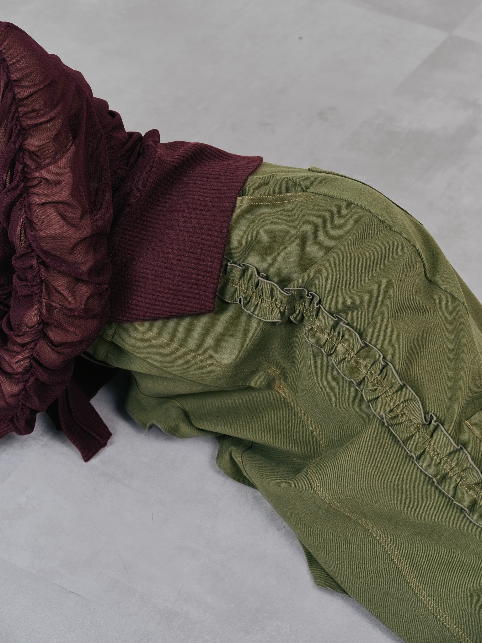 【TIME SALE 10/21 17:00まで!!】ミックスフリルカツラギタイトスカート [601358] khaki