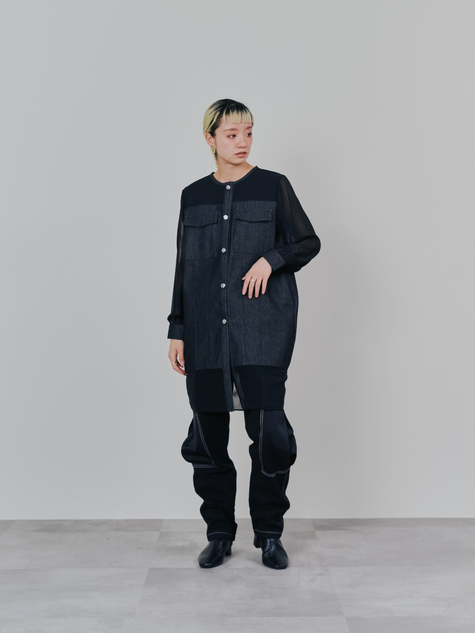 ビックサテンミリタリーポケット配色ステッチパンツ [601359] black