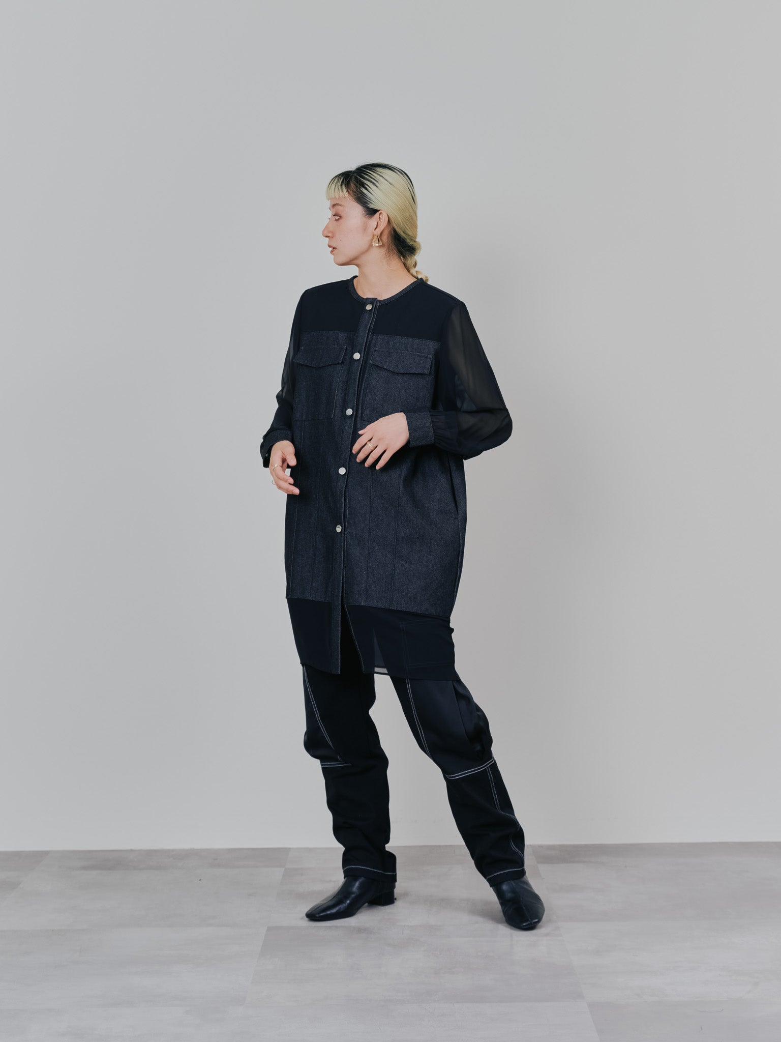ビックサテンミリタリーポケット配色ステッチパンツ [601359] black
