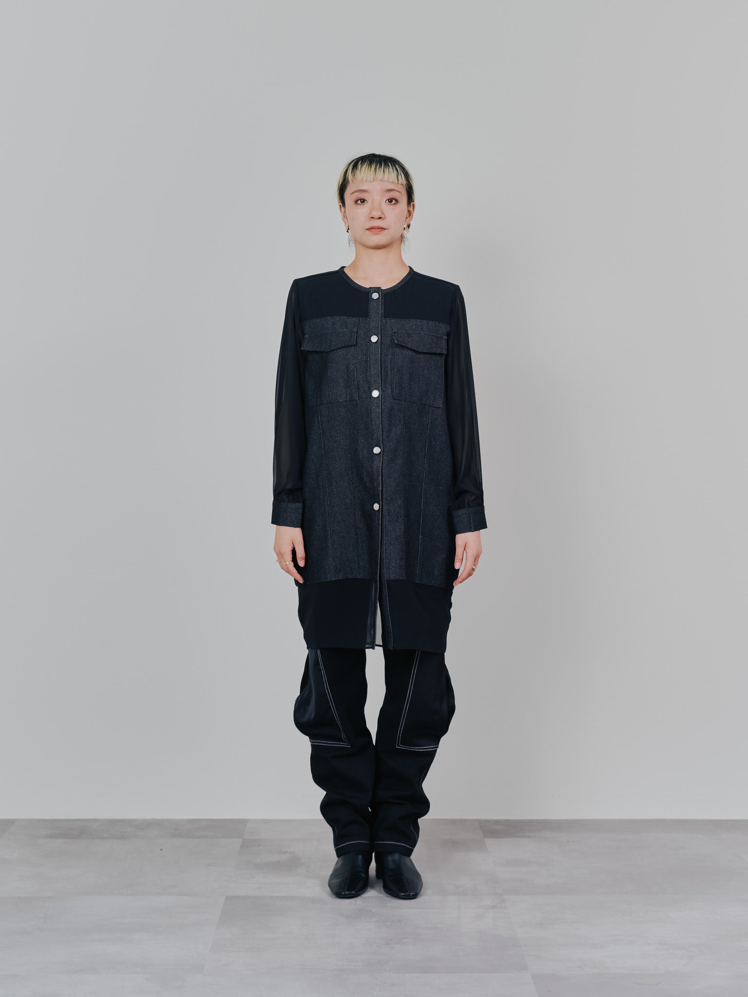 ビックサテンミリタリーポケット配色ステッチパンツ [601359] black