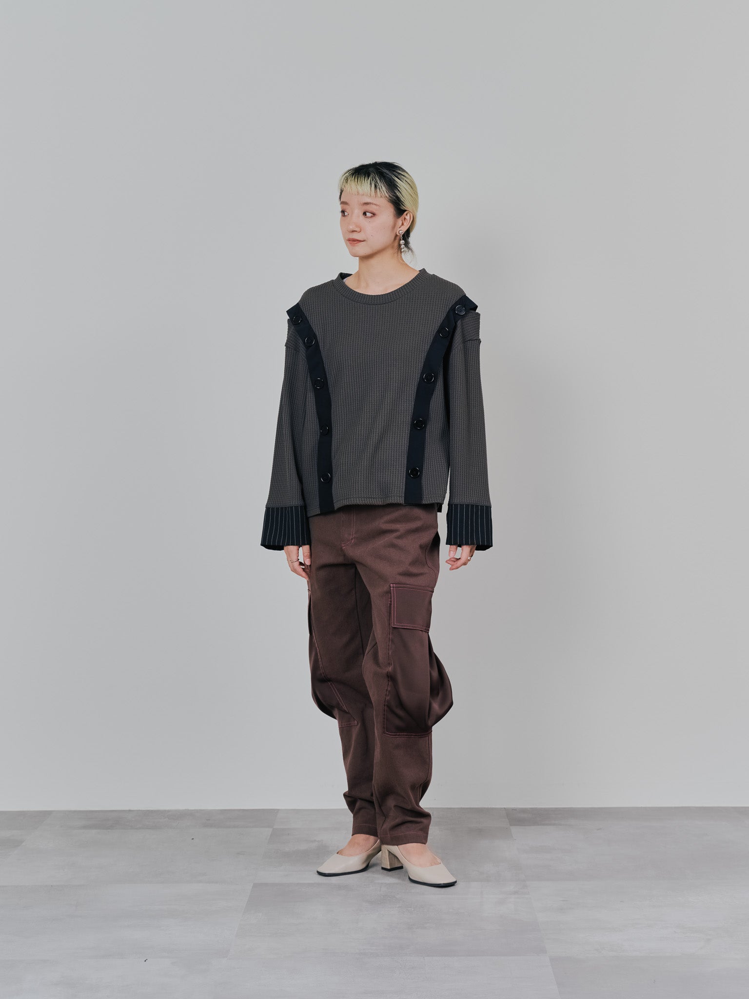 ビックサテンミリタリーポケット配色ステッチパンツ [601359] brown
