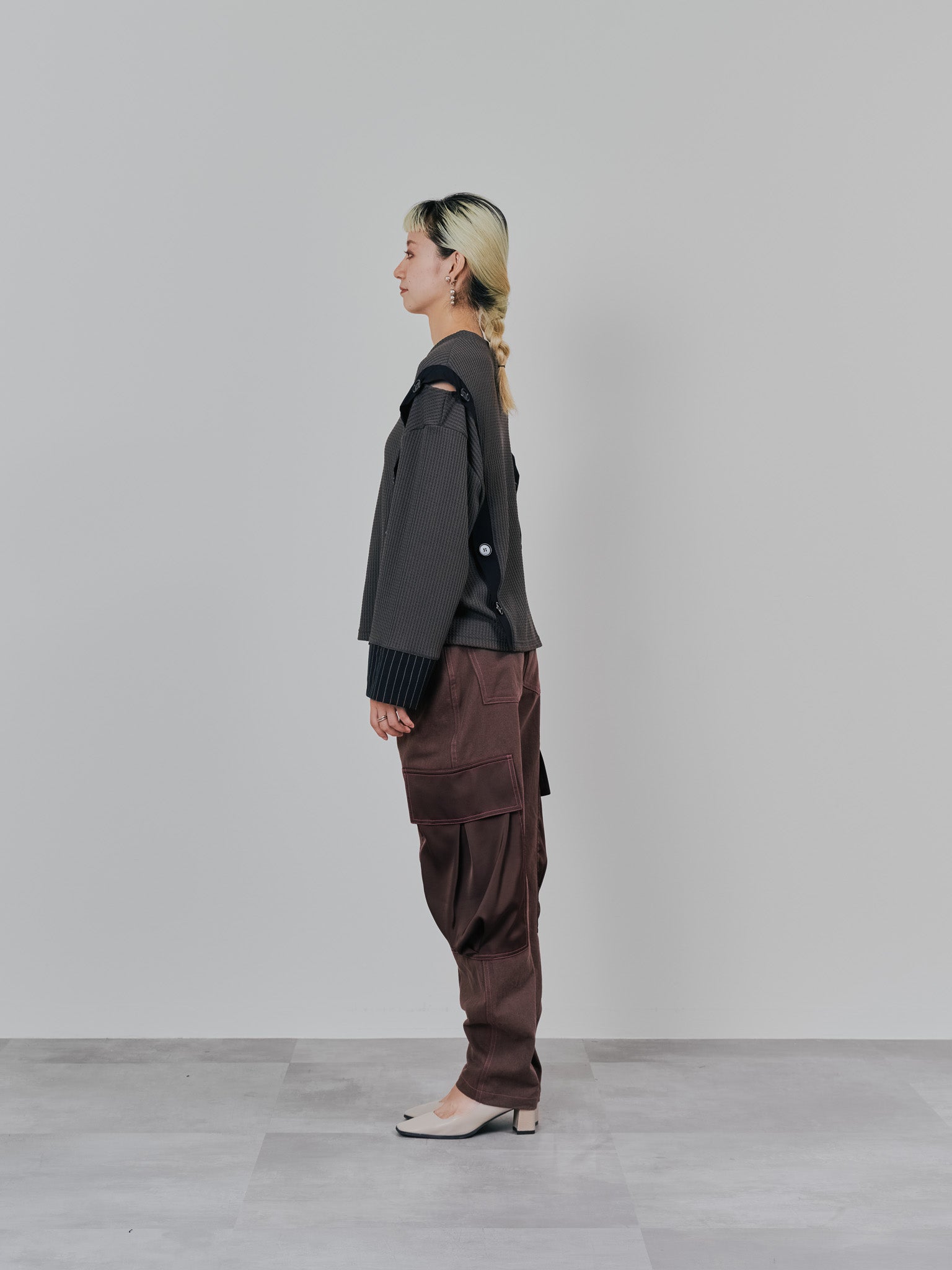 ビックサテンミリタリーポケット配色ステッチパンツ [601359] brown