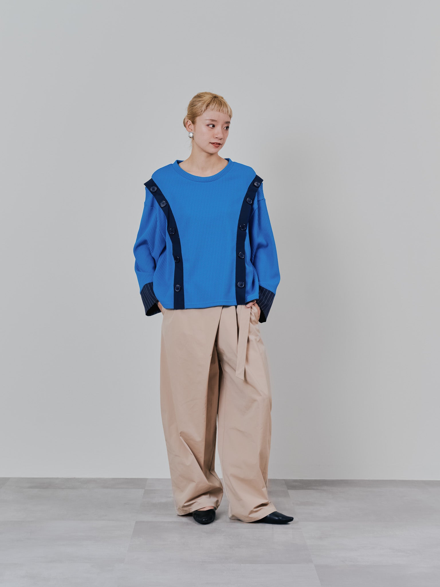 ショルダーオープンワッフルニットライクトップス [601354] blue