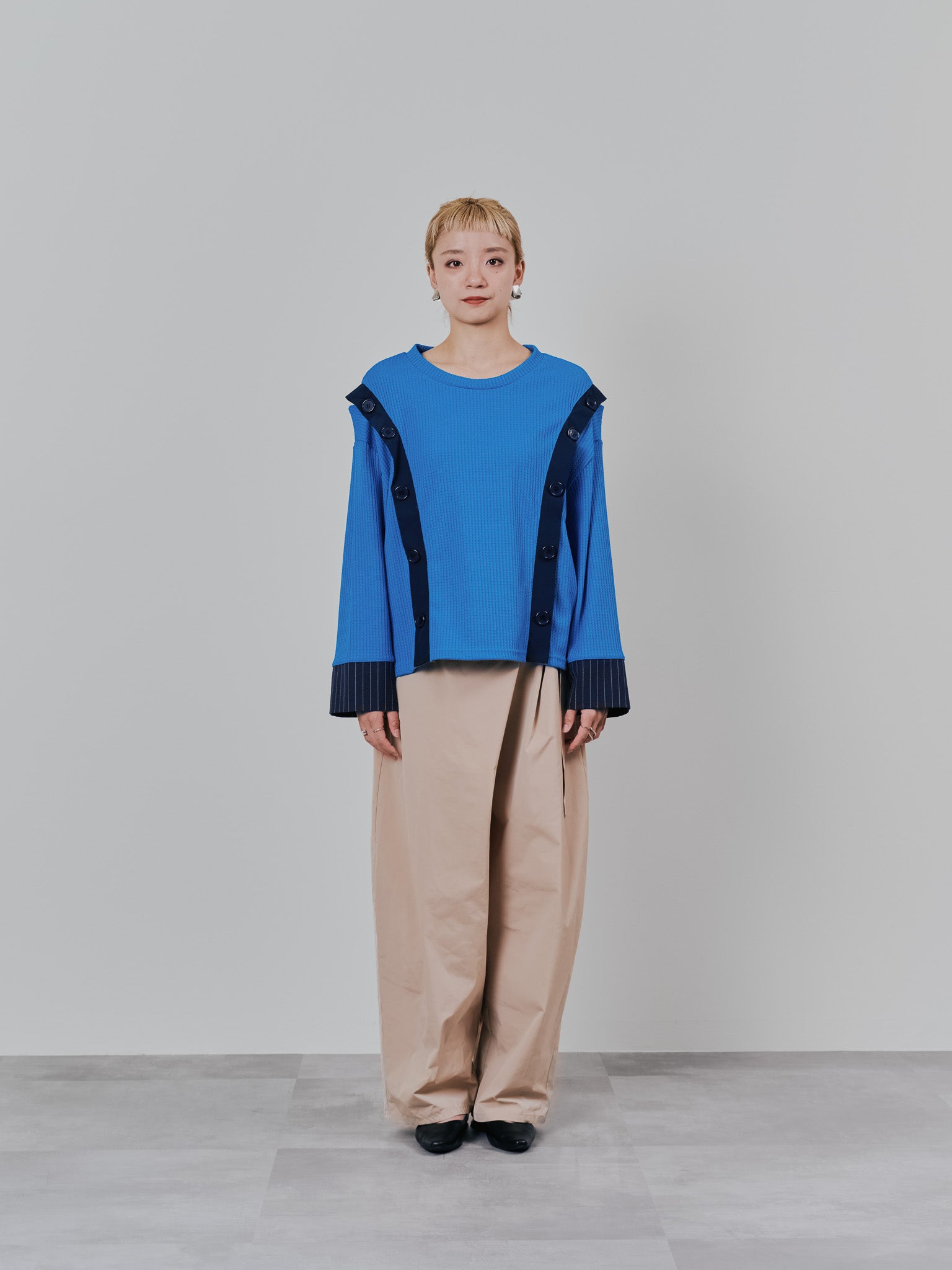 ショルダーオープンワッフルニットライクトップス [601354] blue